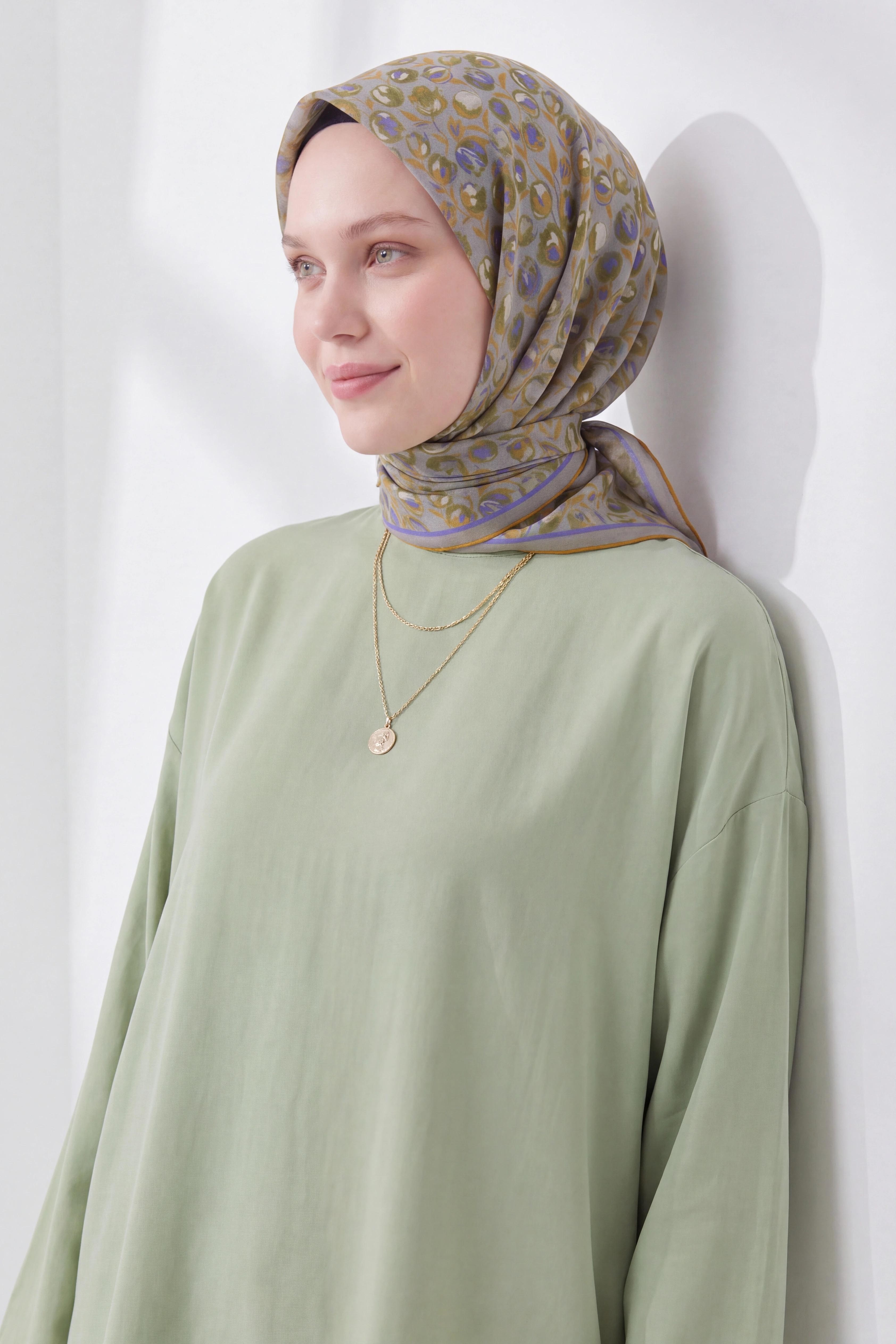 Soft Eşarp Vintage Floral Yeşil