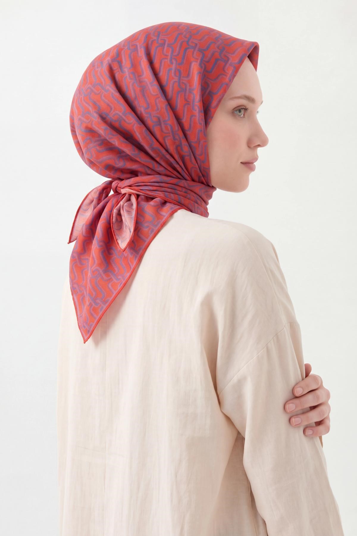 Soft Eşarp Zincir Desen Parlak Turuncu 90x90