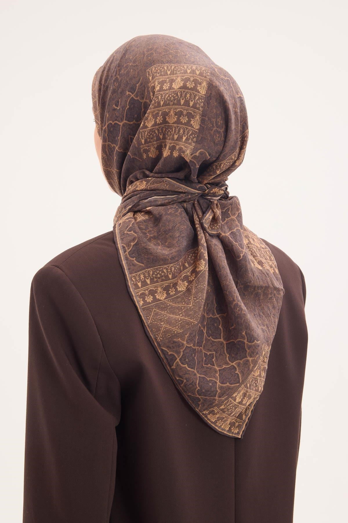 Tencel Monare Eşarp Osmanlı Desen Kahverengi 90X90