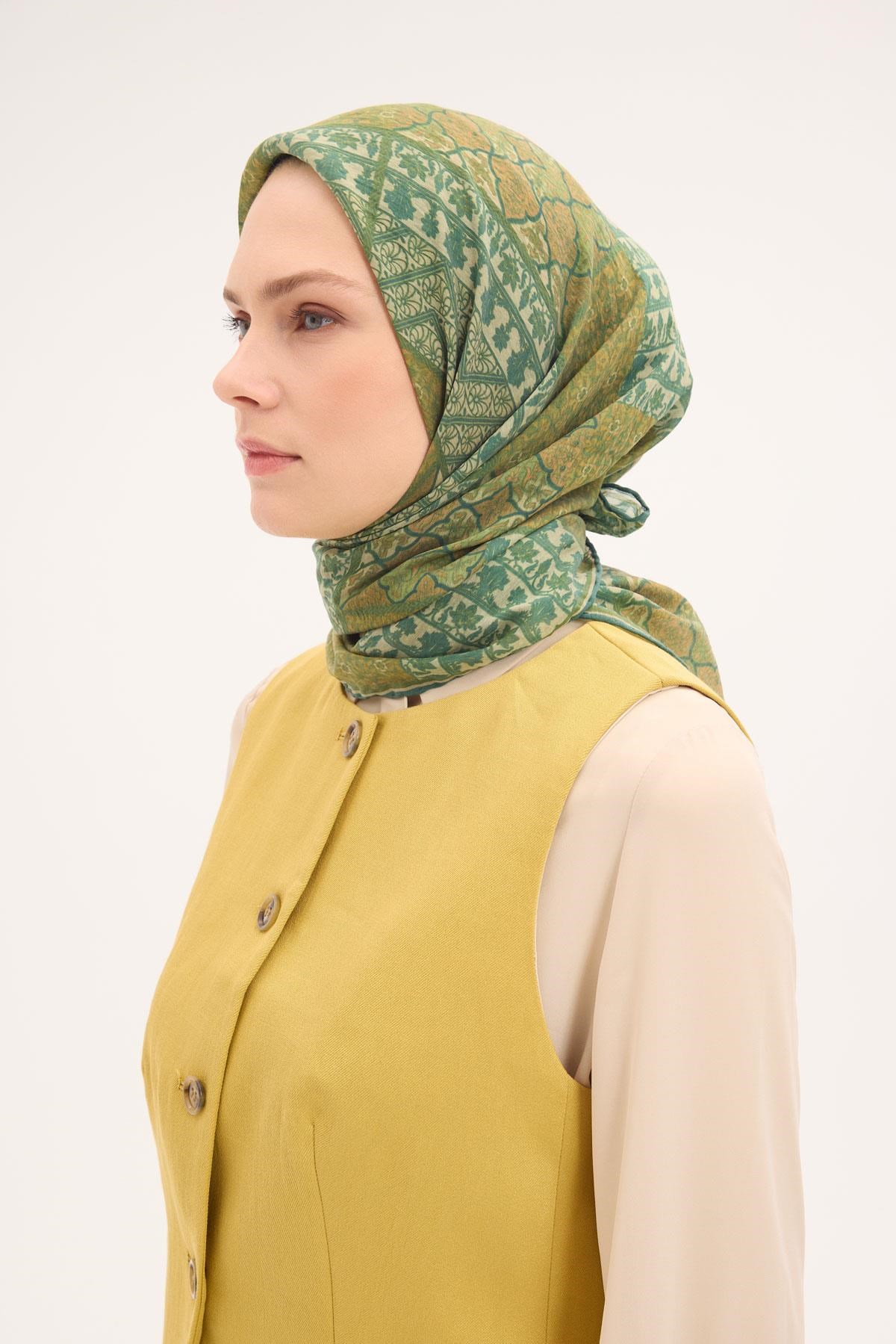 Tencel Monare Eşarp Osmanlı Desen Yeşil 90X90