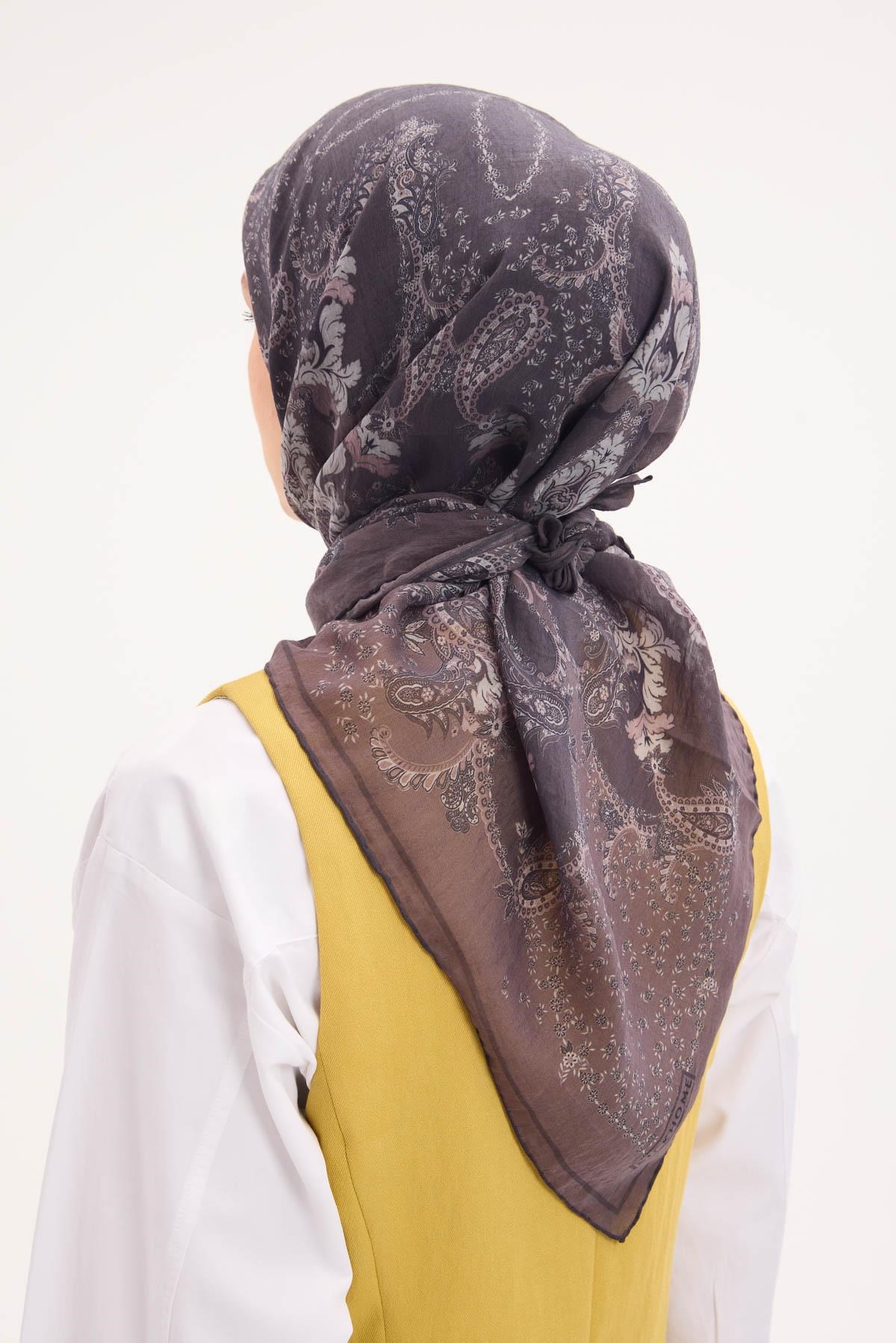 Tencel Monare Eşarp Şal Desen Antrasit 90x90