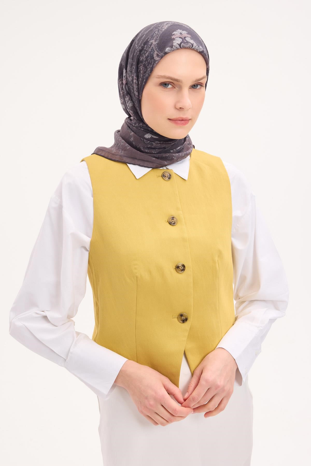 Tencel Monare Eşarp Şal Desen Antrasit 90x90