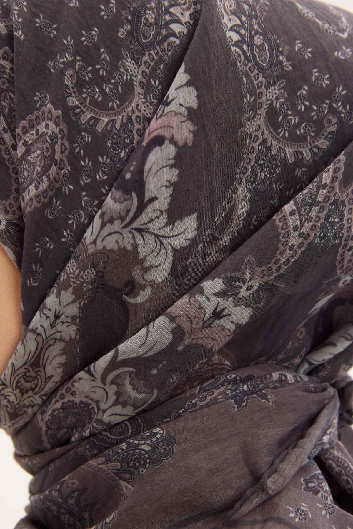 Tencel Monare Eşarp Şal Desen Antrasit 90x90