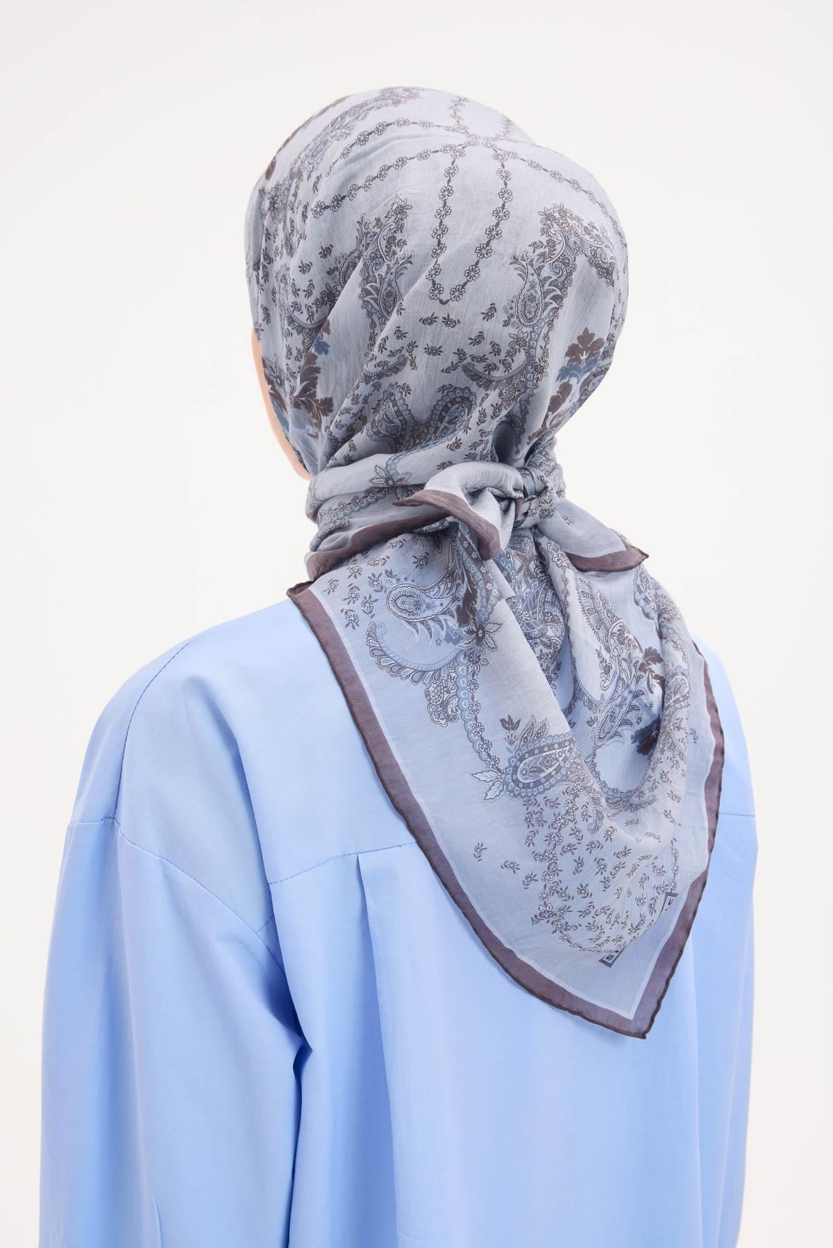 Tencel Monare Eşarp Şal Desen Buz Mavi 90x90
