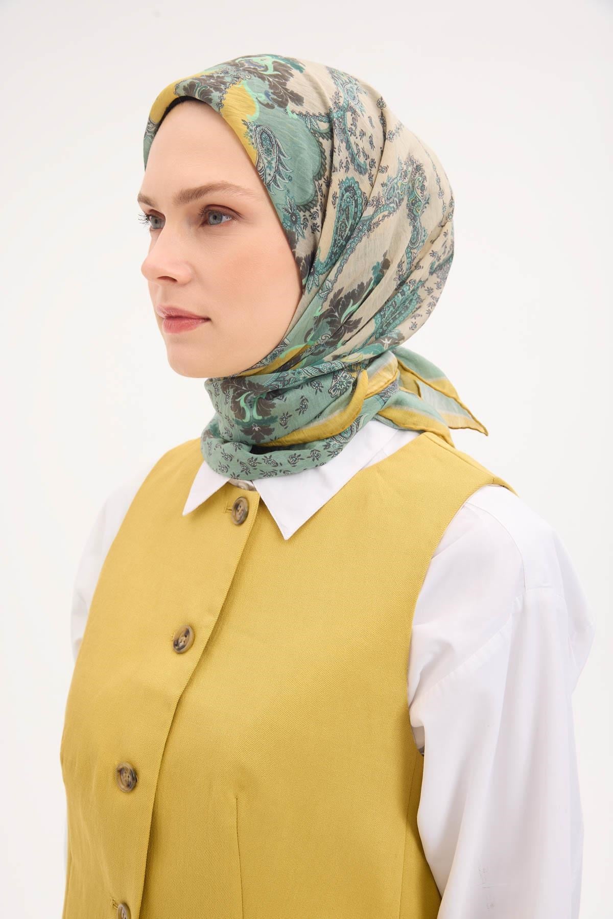 Tencel Monare Eşarp Şal Desen Çağla Yeşili 90x90