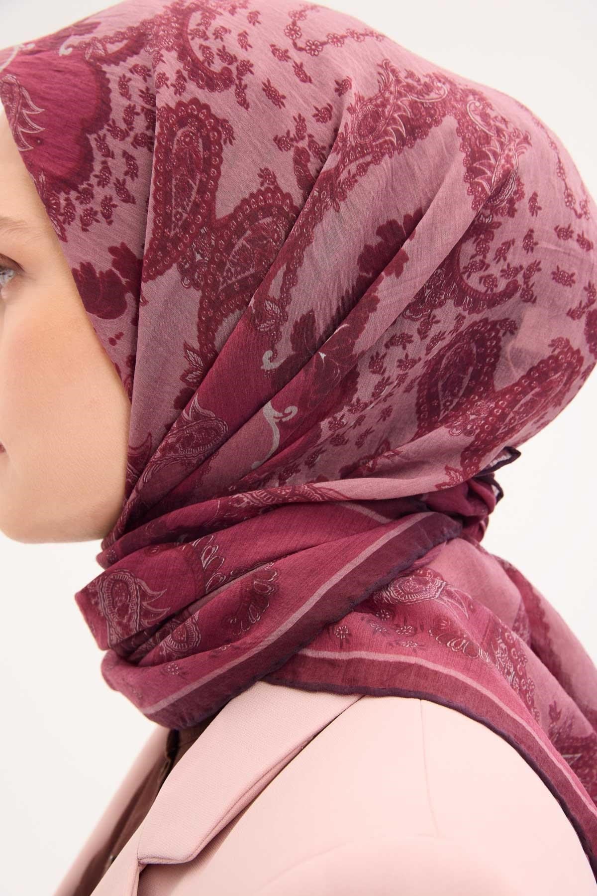 Tencel Monare Eşarp Şal Desen Koyu Fuşya 90x90