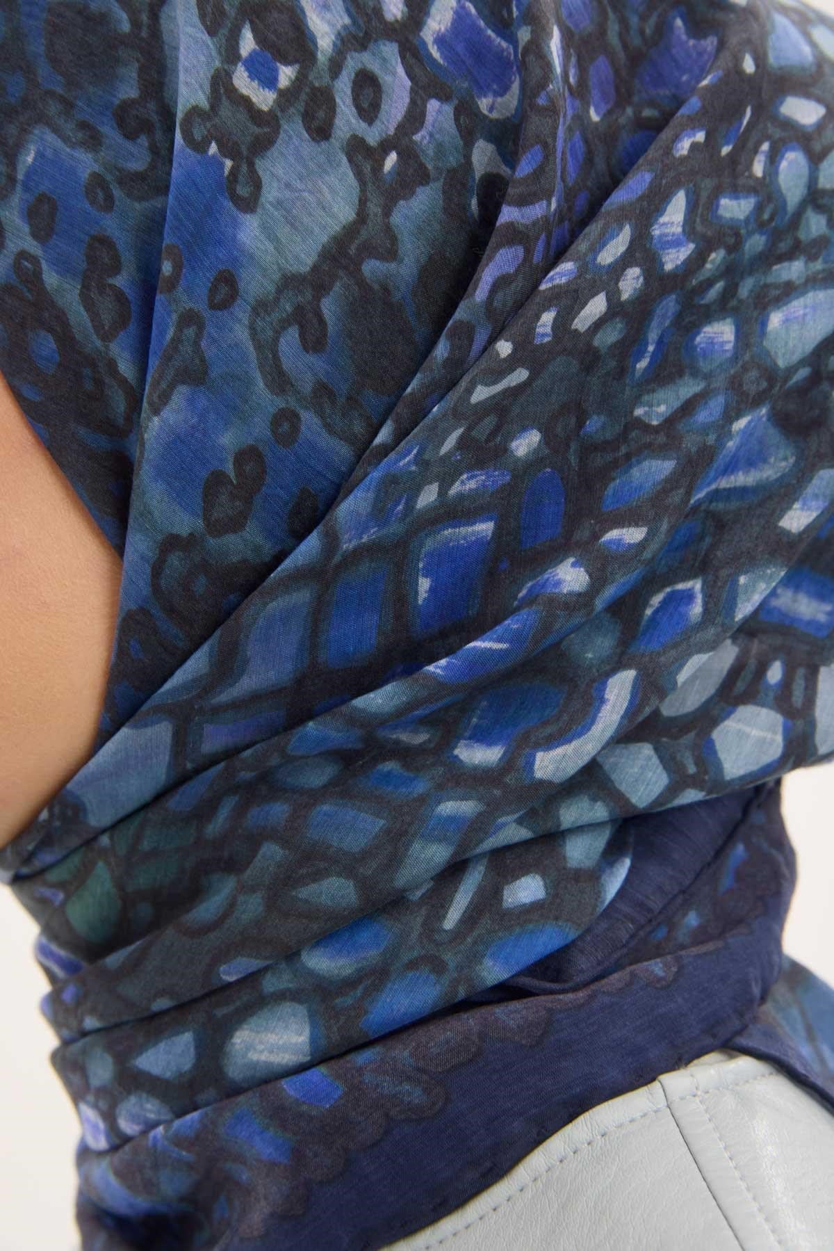 Tencel Monare Eşarp Taş Desen Morcivert 90x90