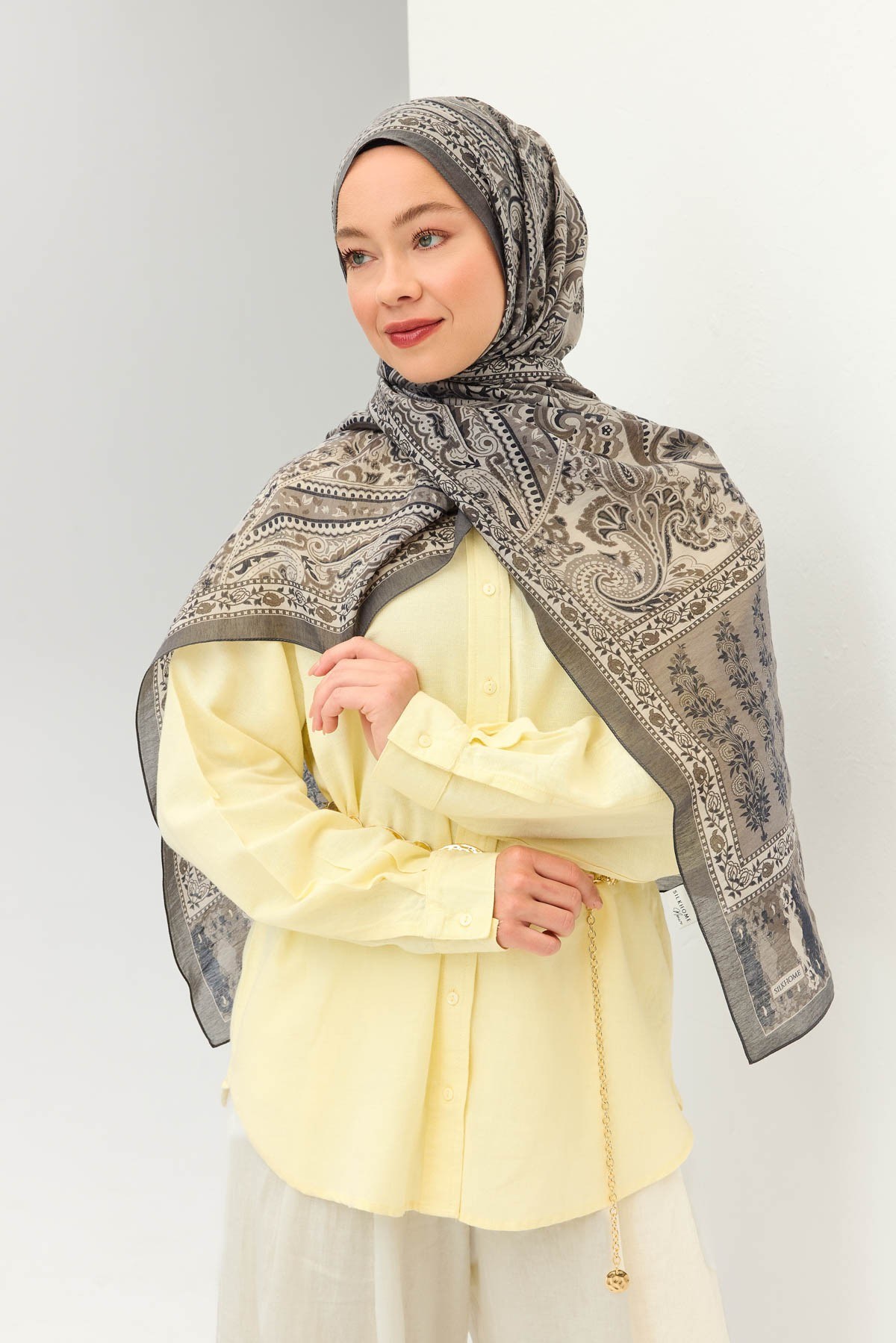 Tencel Monare Şal Bohem Koyu Gri