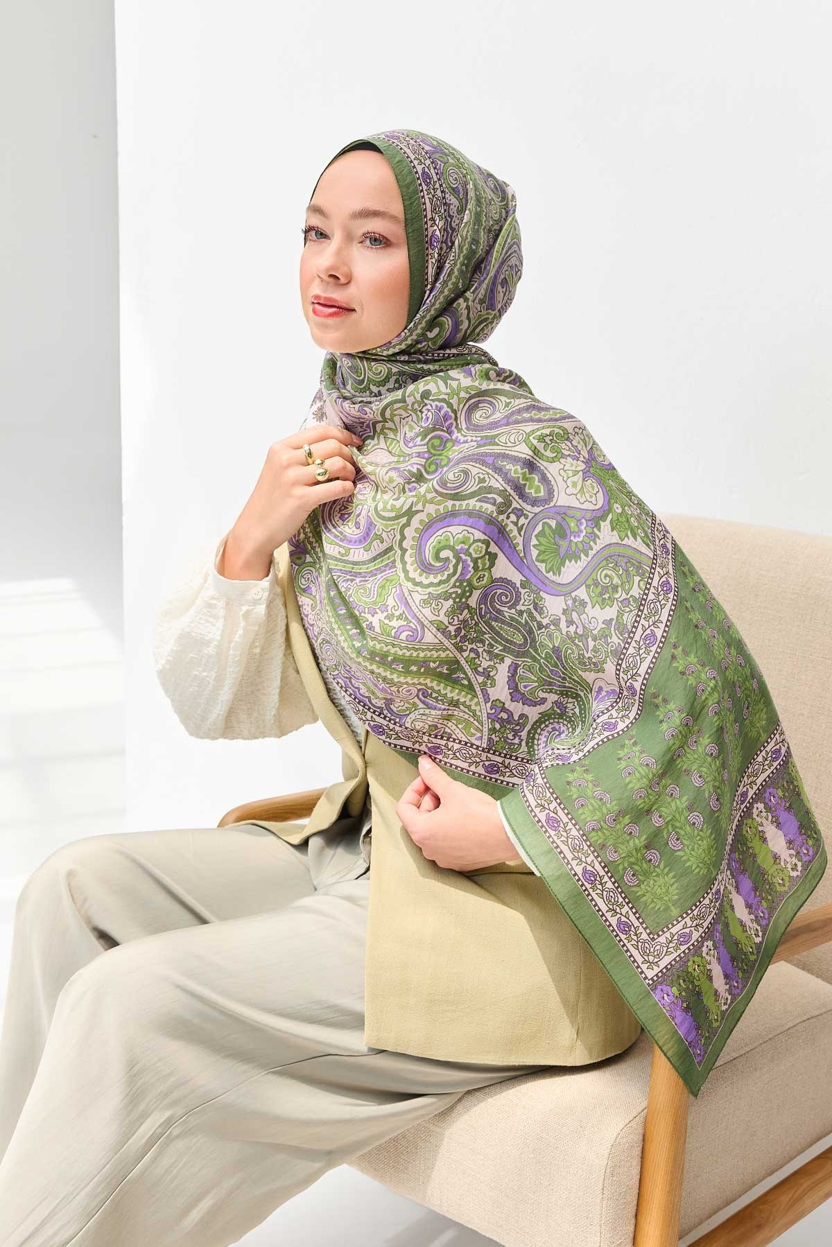 Tencel Monare Şal Bohem Yeşil