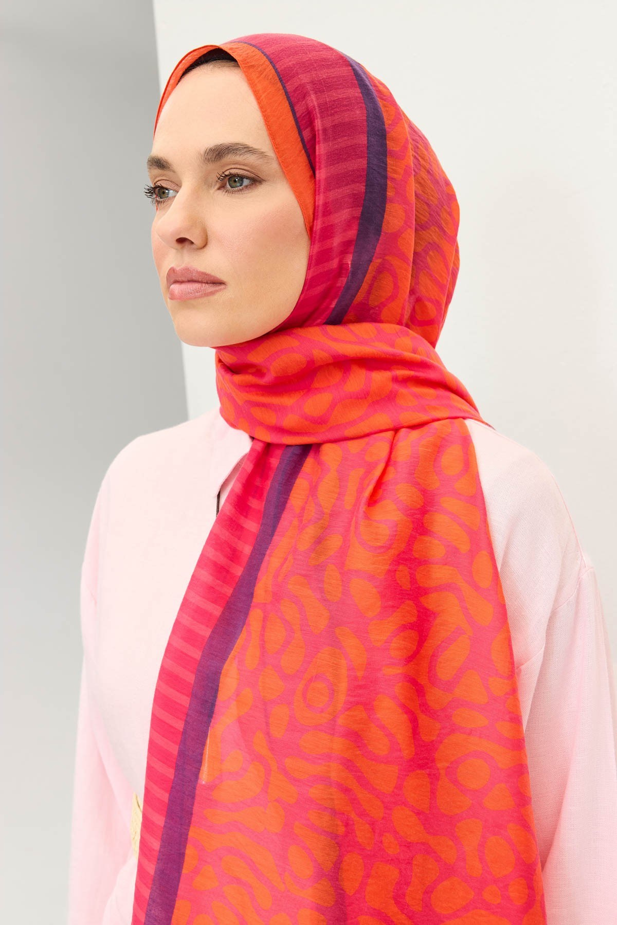 Tencel Monare Şal Coral Fuşya