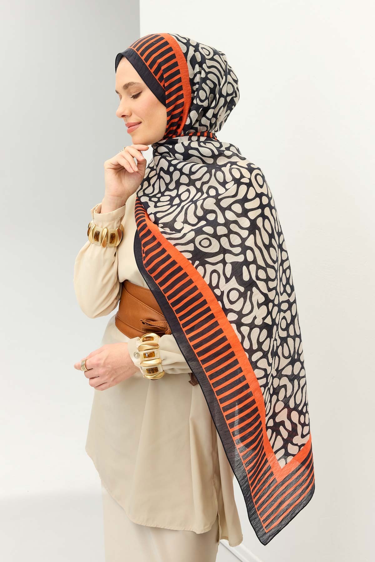 Tencel Monare Şal Coral Gece Mavisi