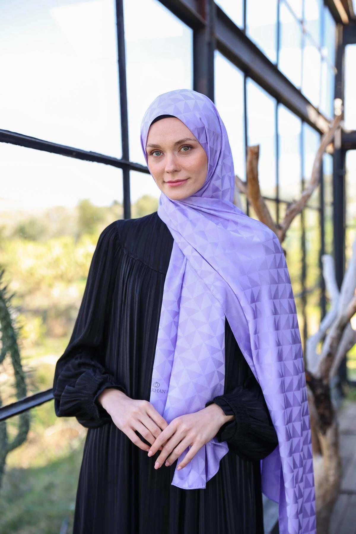 Triangle Desen İpeksi Jakar Şal Light Lavanta 9005-26