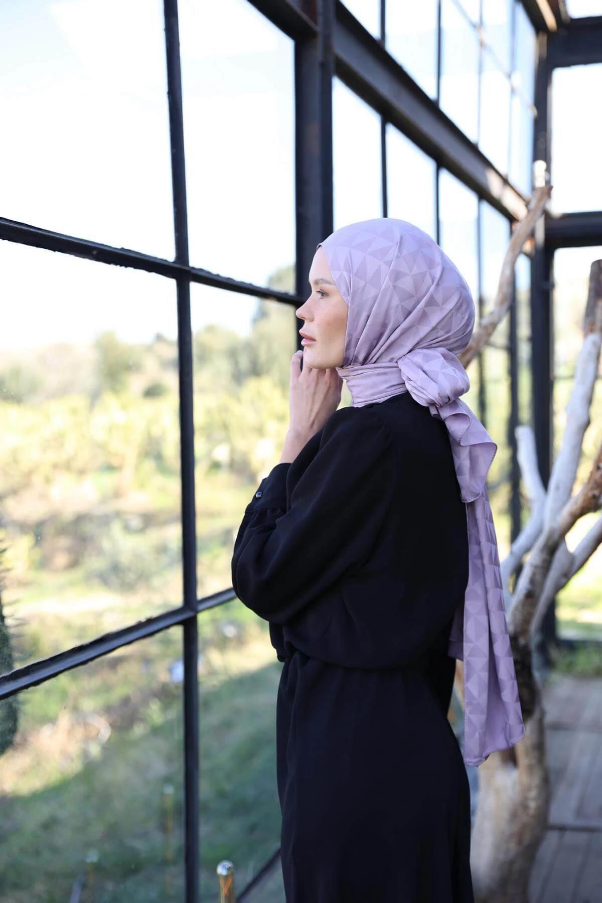 Triangle Desen İpeksi Jakar Şal Sümbül 9005-27