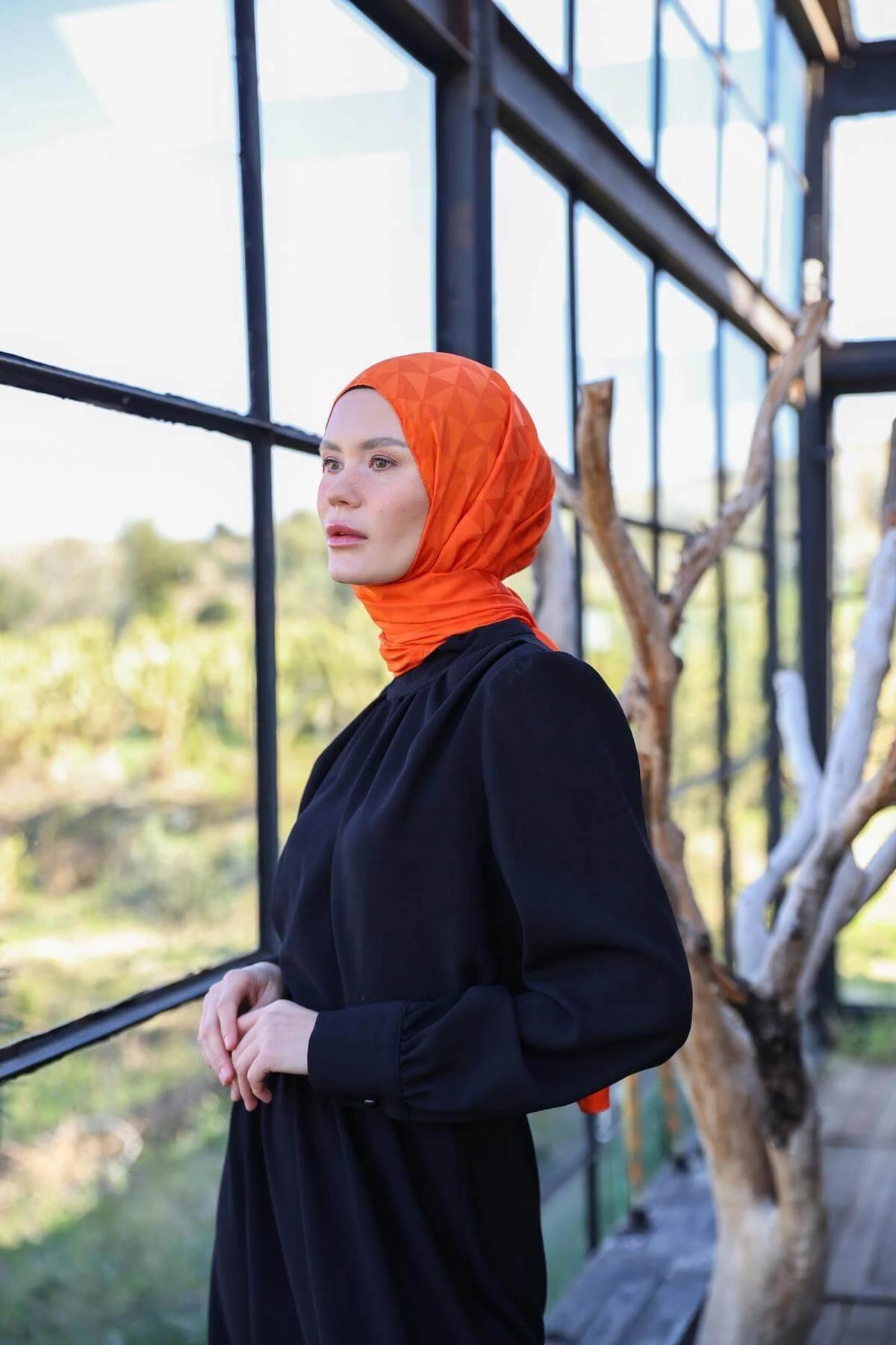 Triangle Desen İpeksi Jakar Şal Turuncu 9005-20