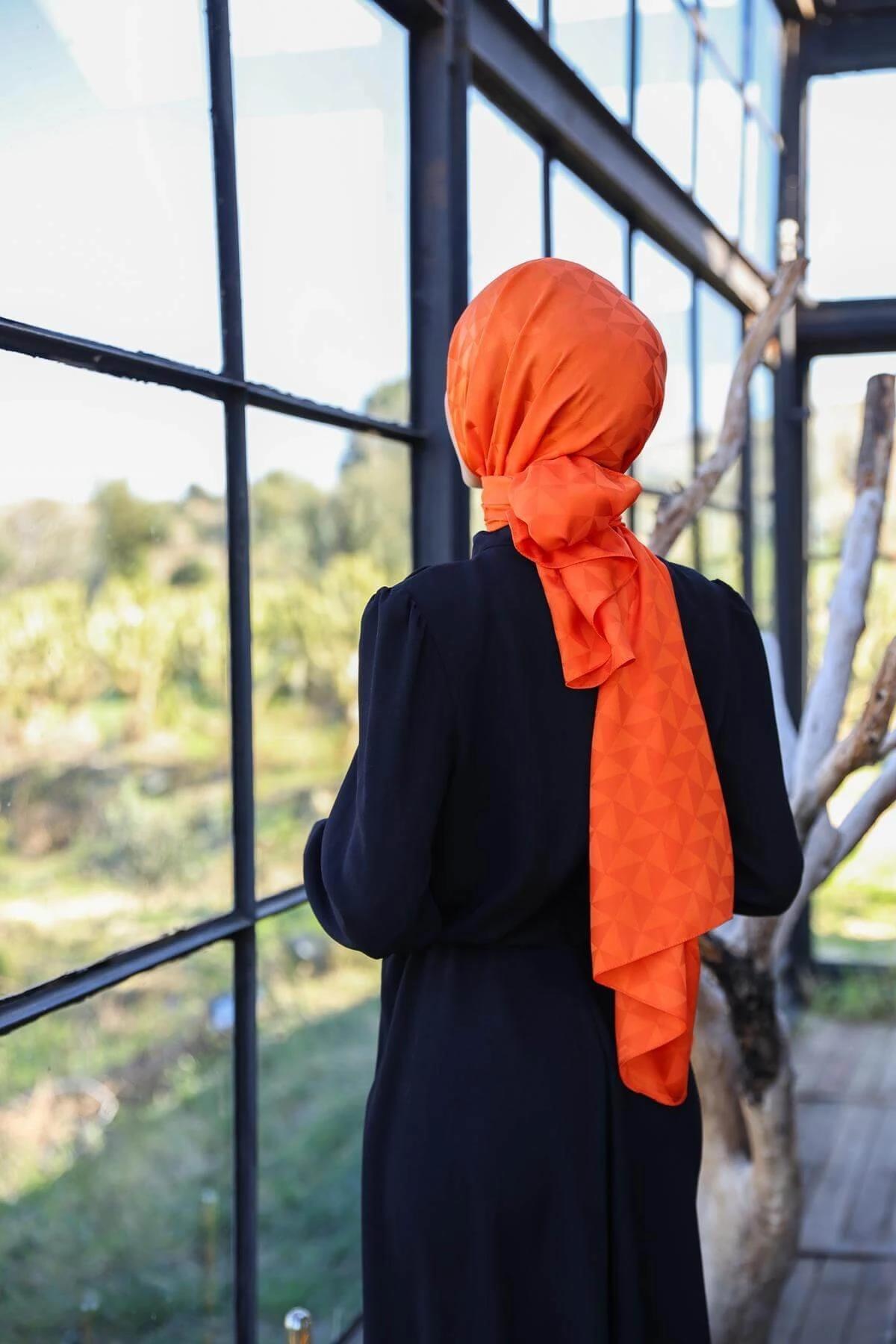 Triangle Desen İpeksi Jakar Şal Turuncu 9005-20