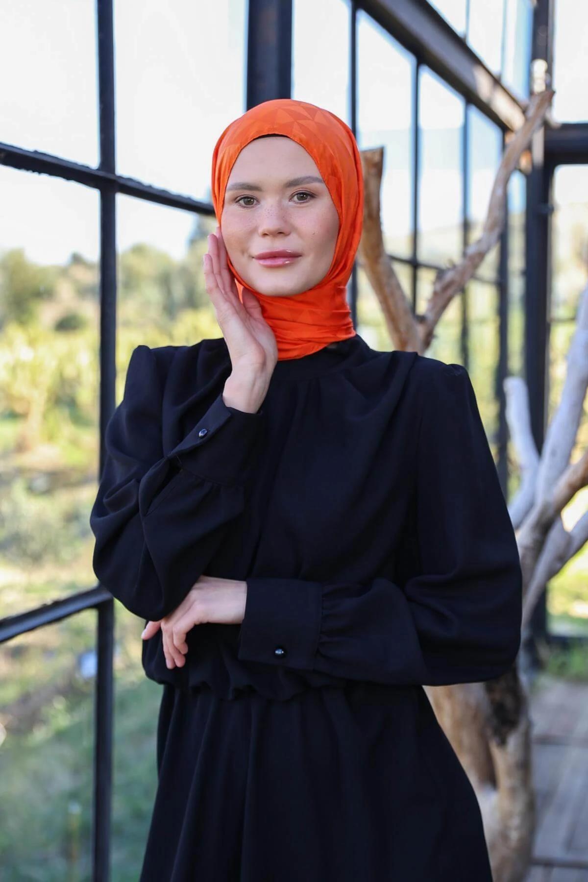 Triangle Desen İpeksi Jakar Şal Turuncu 9005-20