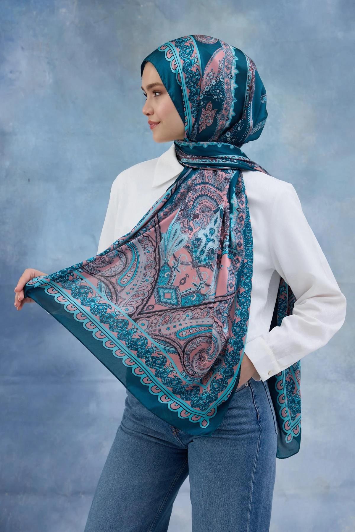 Turkuaz Hint Vual Şal - 5006-09