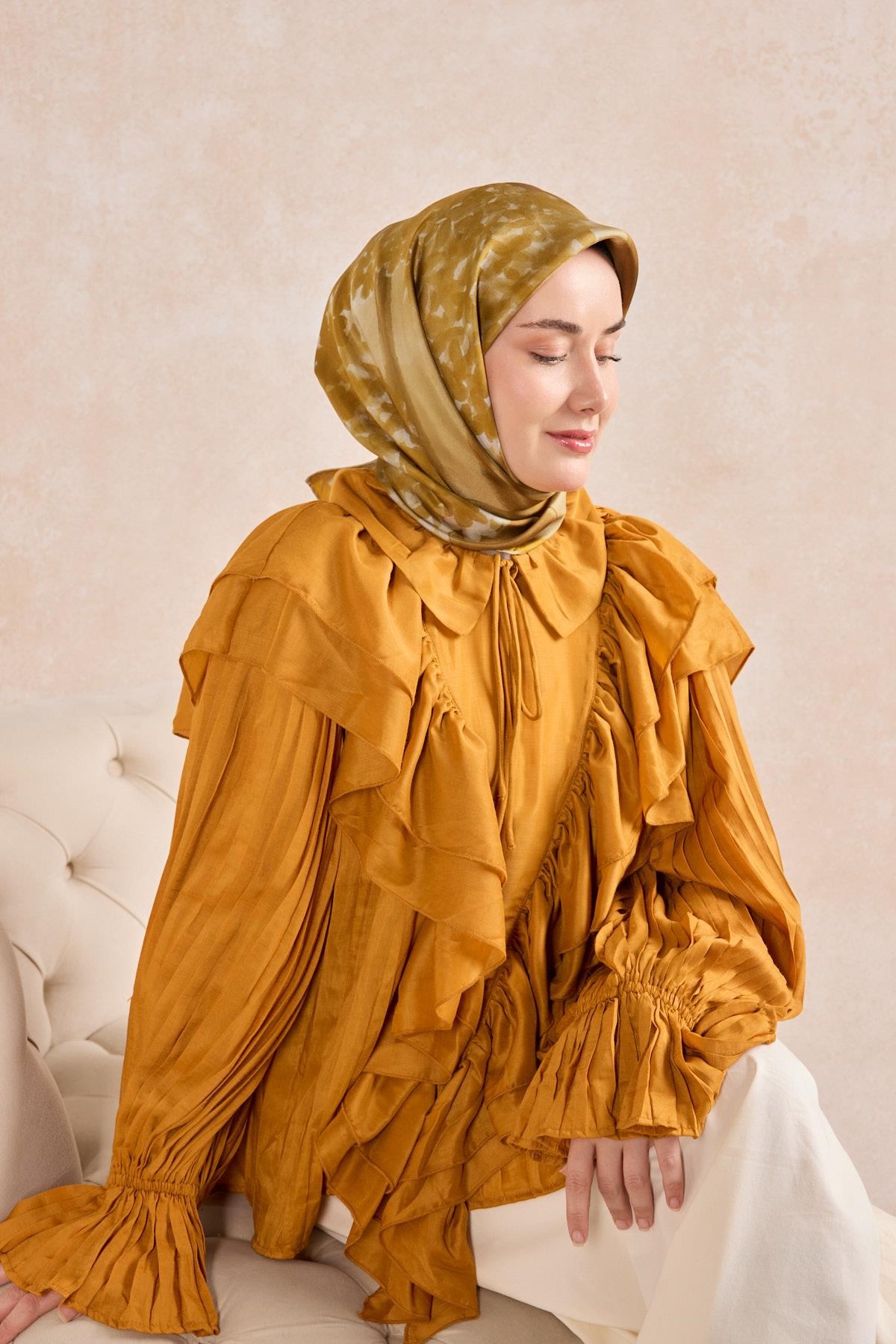 Twill İpek Bloom Eşarp Sarı  90x90