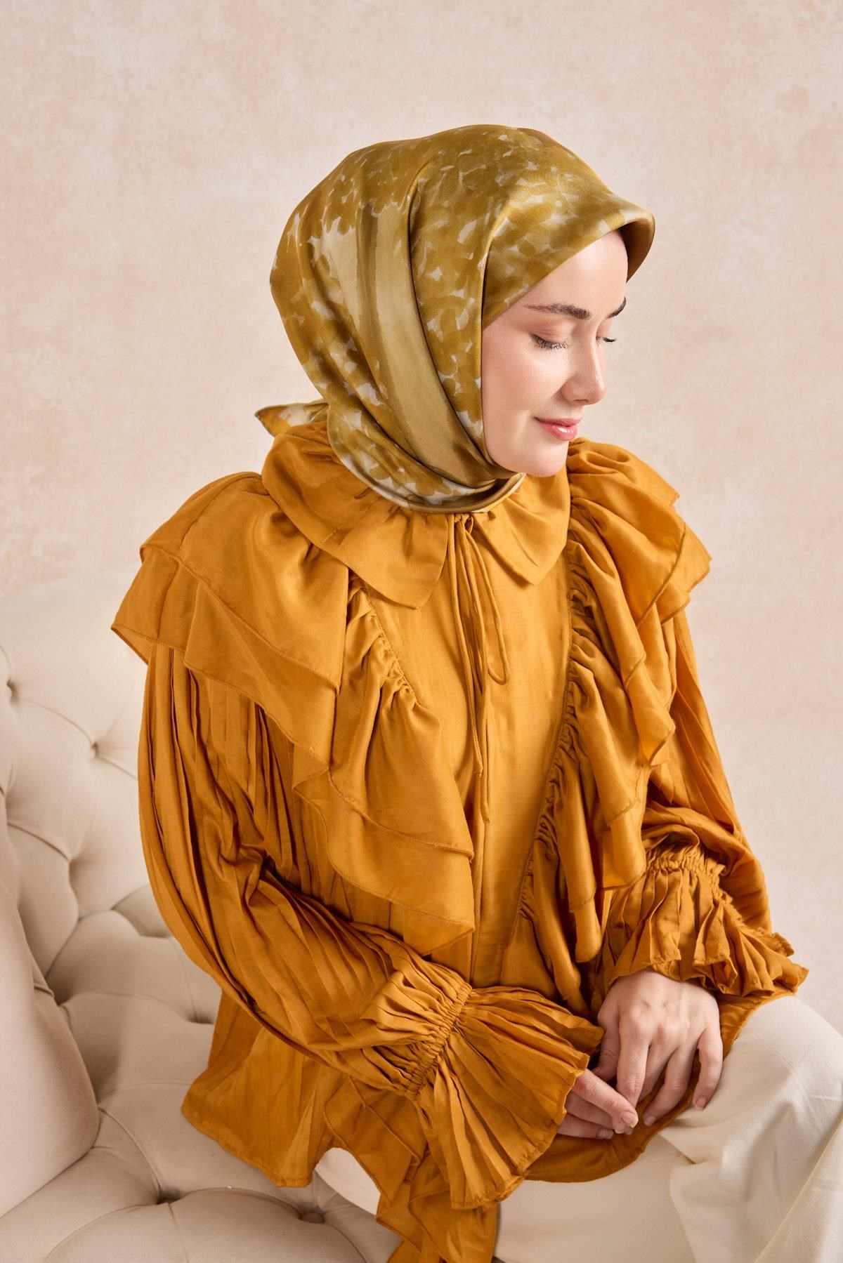 Twill İpek Bloom Eşarp Sarı  90x90