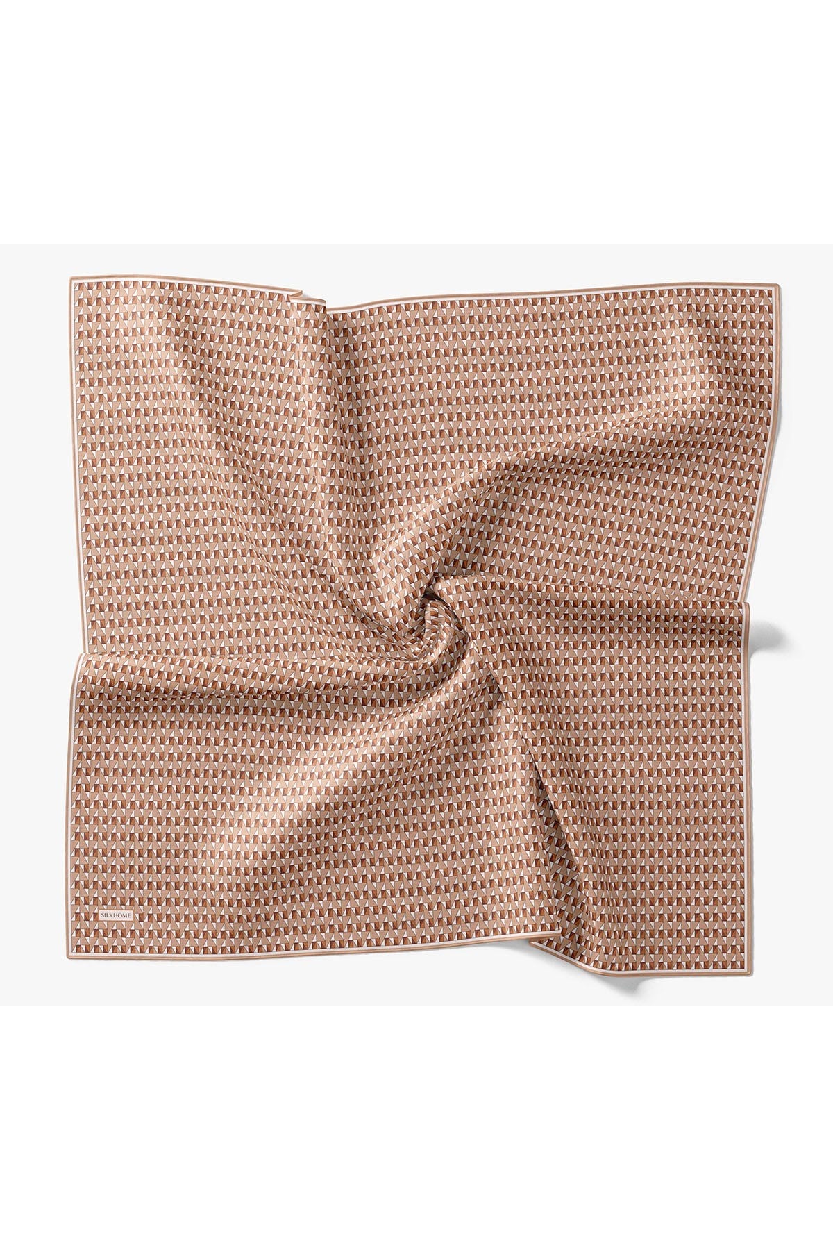 Twill İpek Eşarp Geometric Pattern Sütlü Kahve
