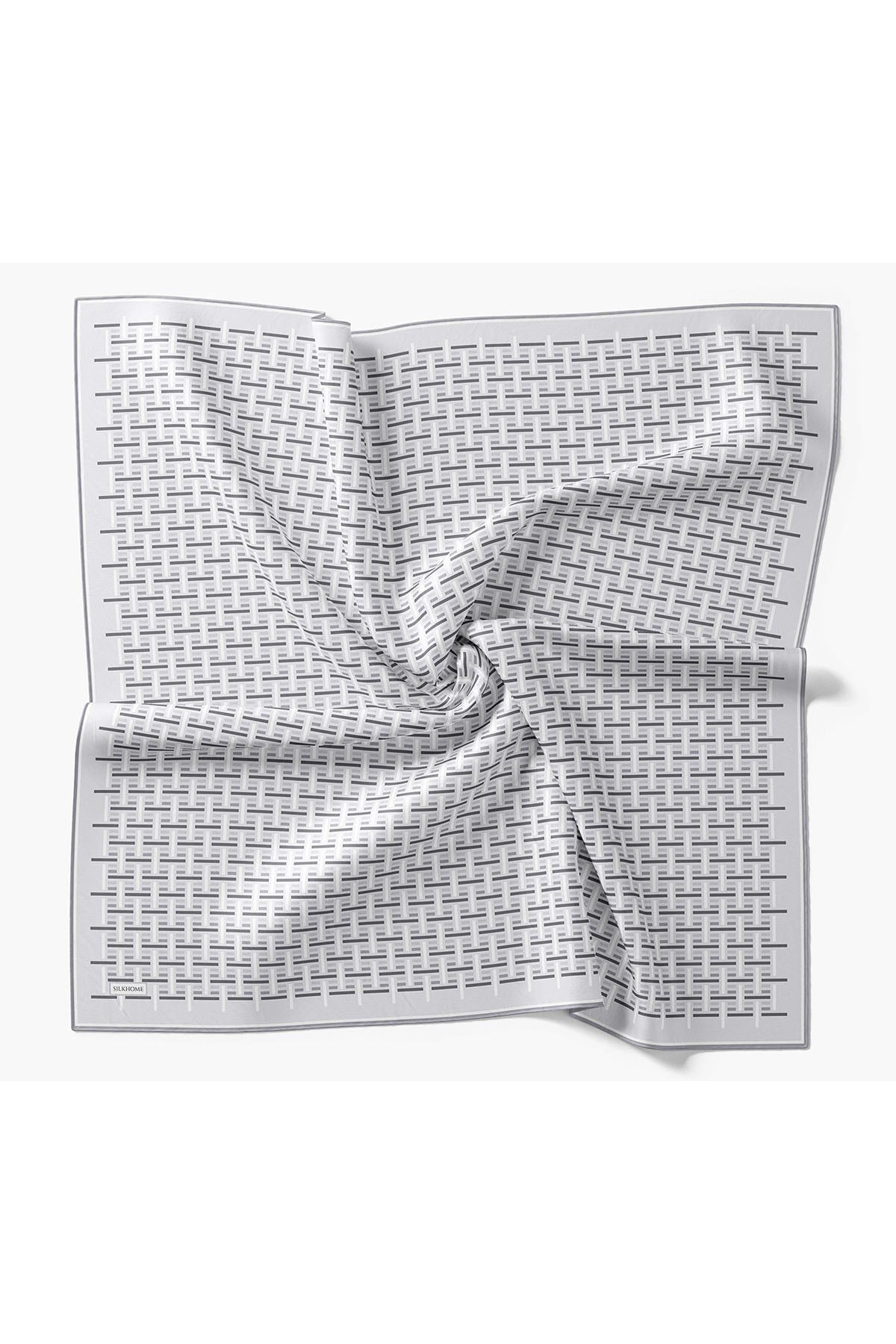 Twill İpek Eşarp Geometrik Gümüş