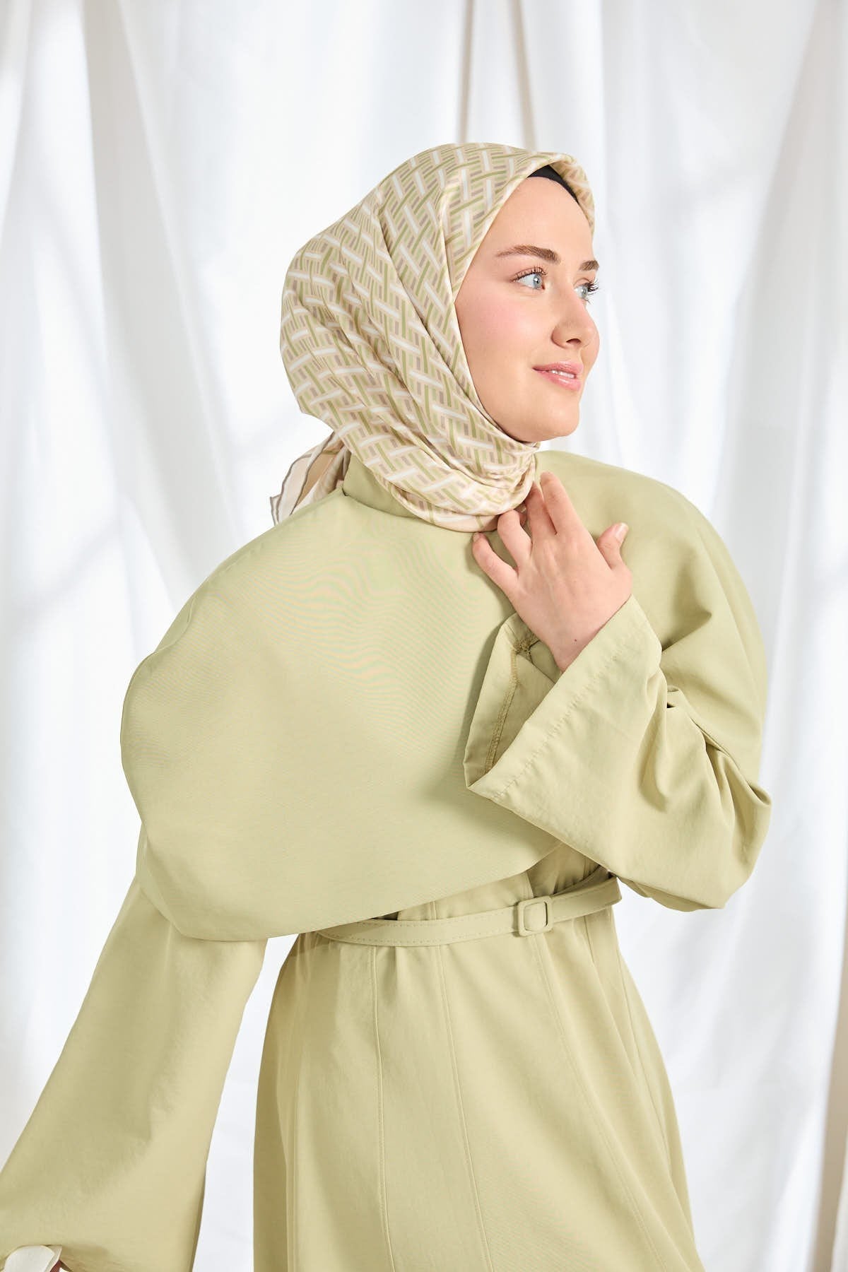 Twill İpek Eşarp Geometrik Pudra