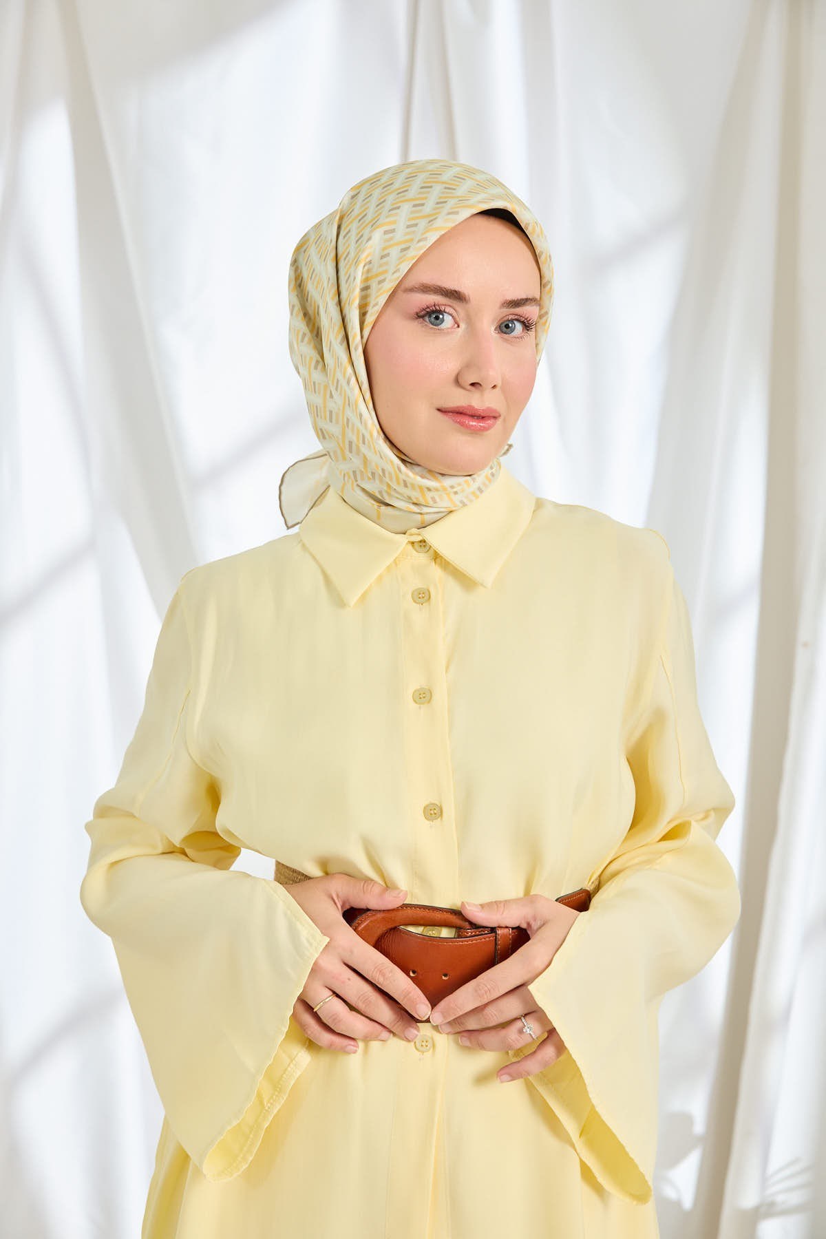 Twill İpek Eşarp Geometrik Taş