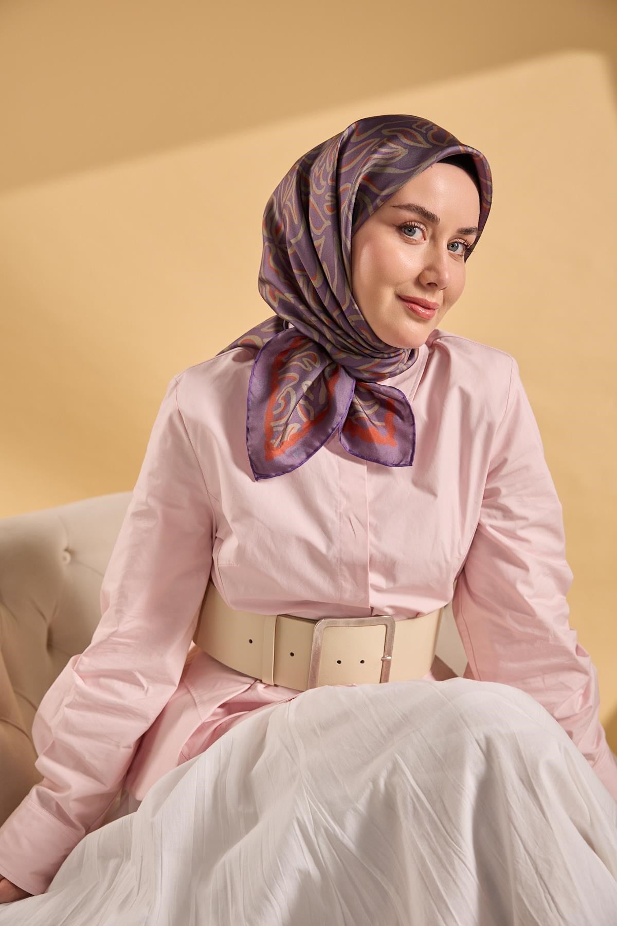 Twill İpek Eşarp Line Mor