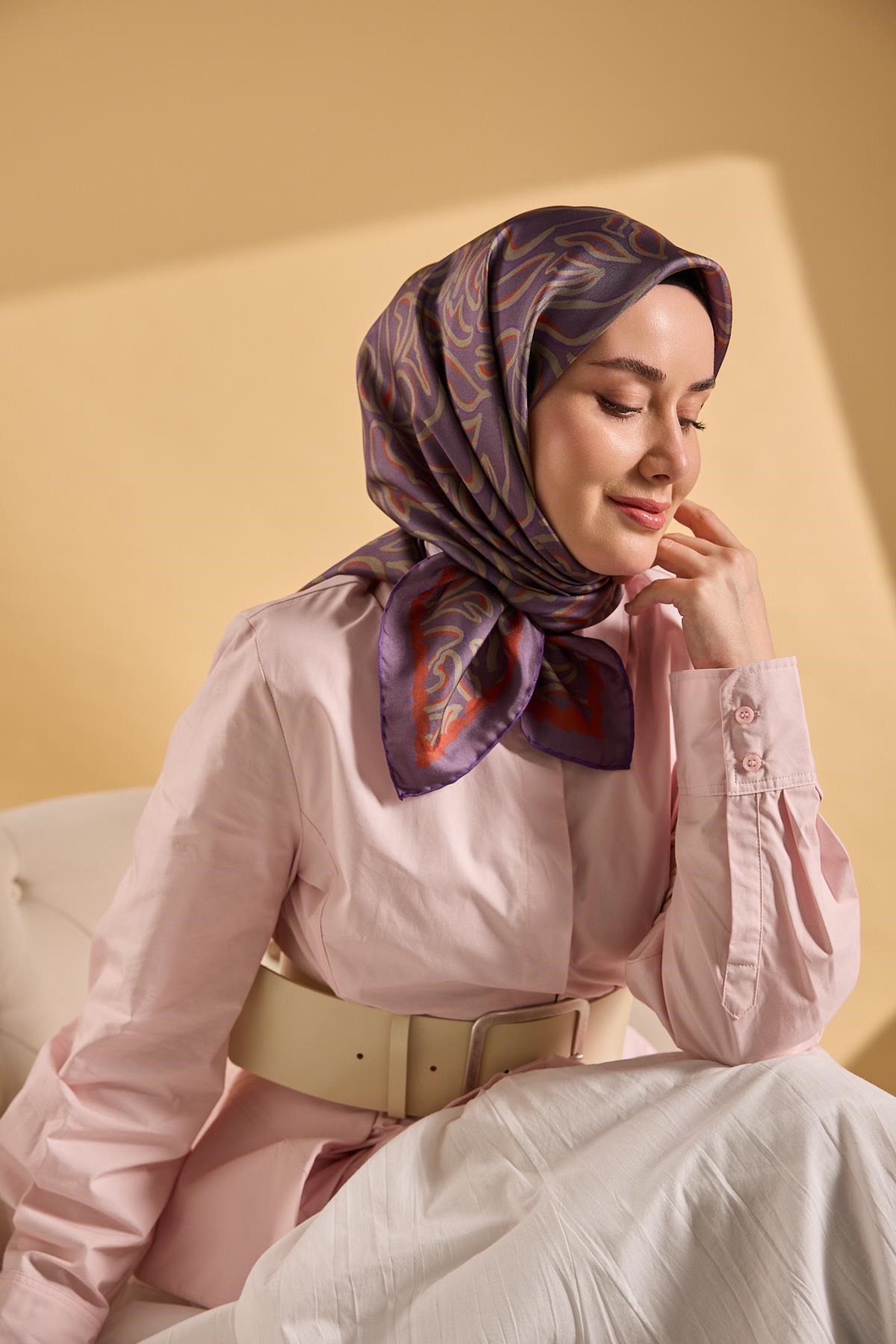 Twill İpek Eşarp Line Mor