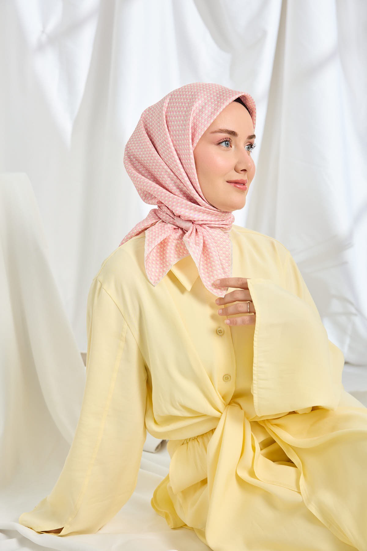 Twill İpek Eşarp Micro Kare Pembe