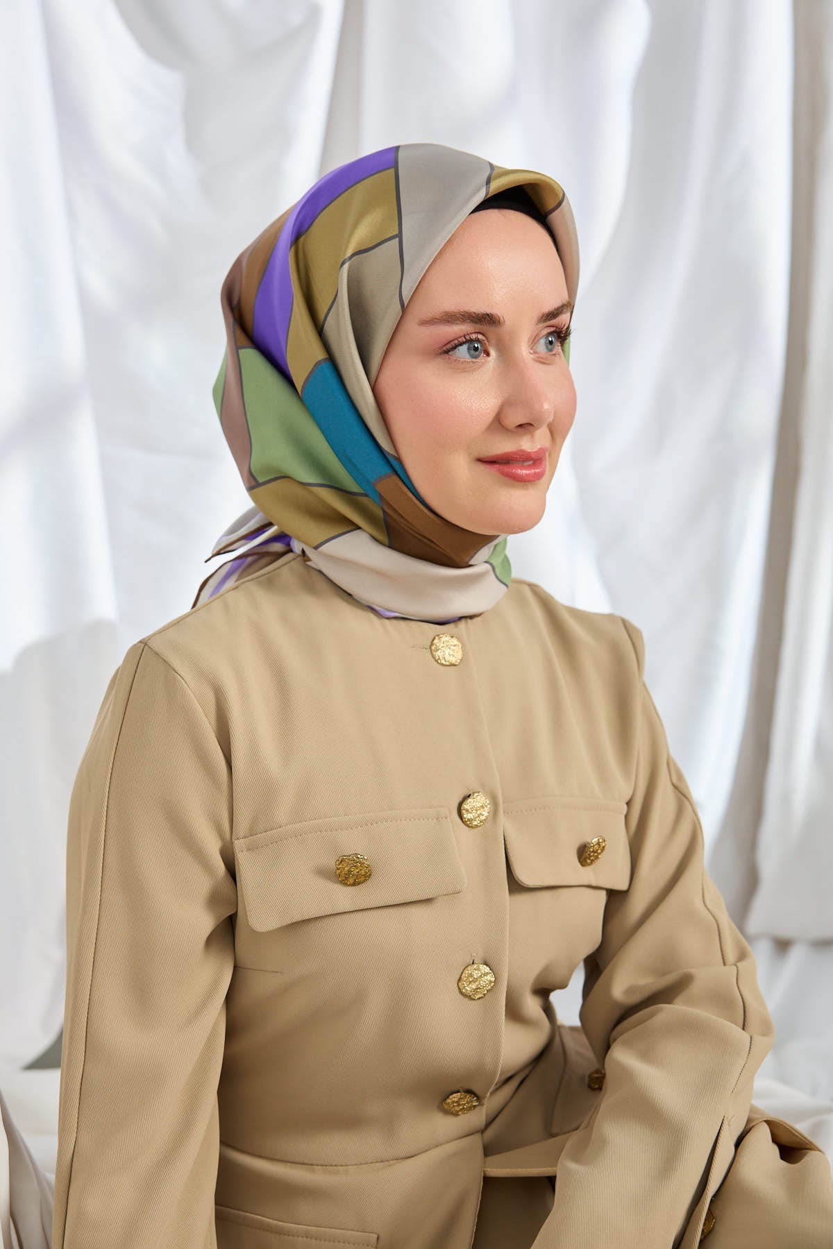 Twill İpek Eşarp Mid-Century Orman Yeşili