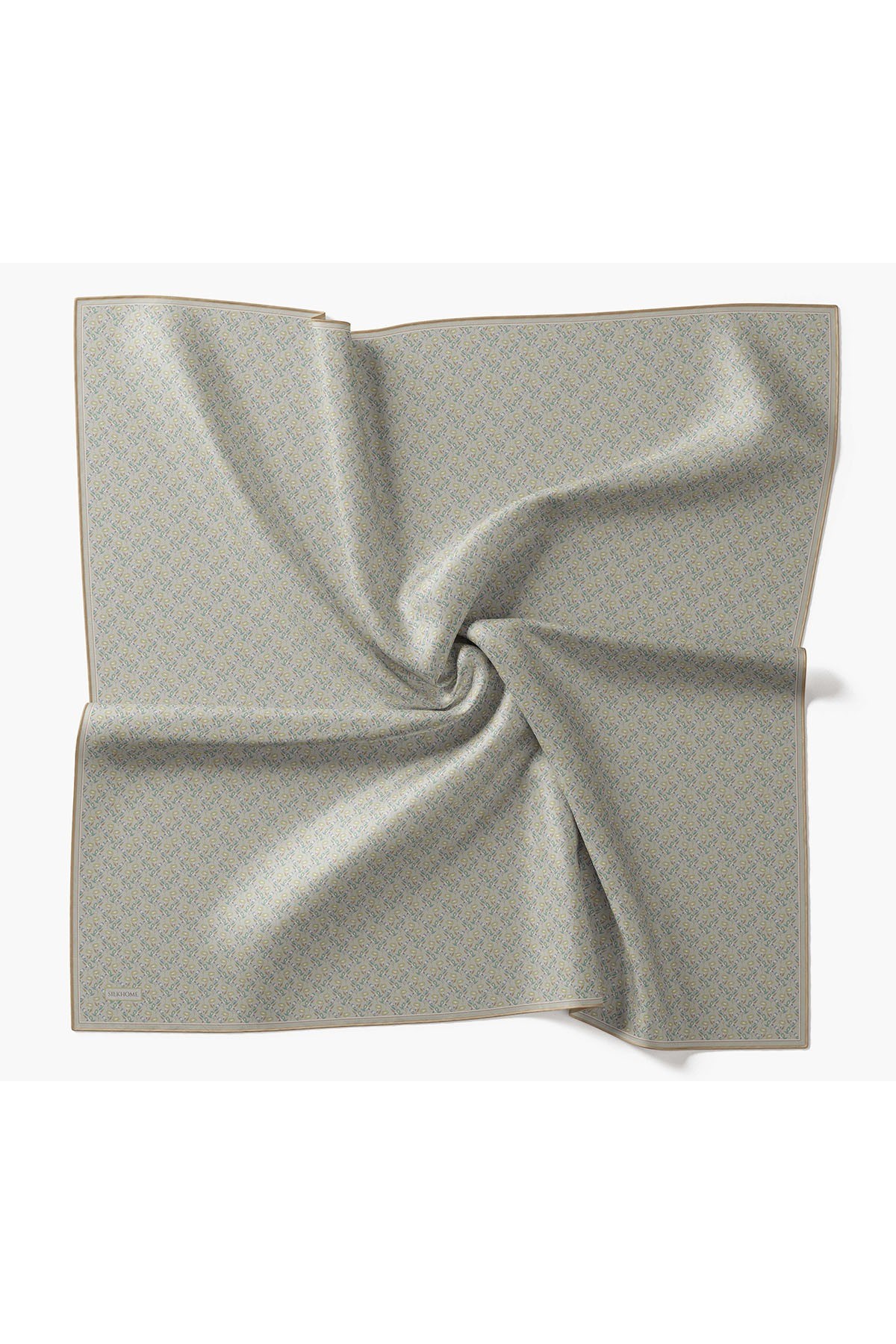 Twill İpek Eşarp Mini Bouquet Mavi Gri