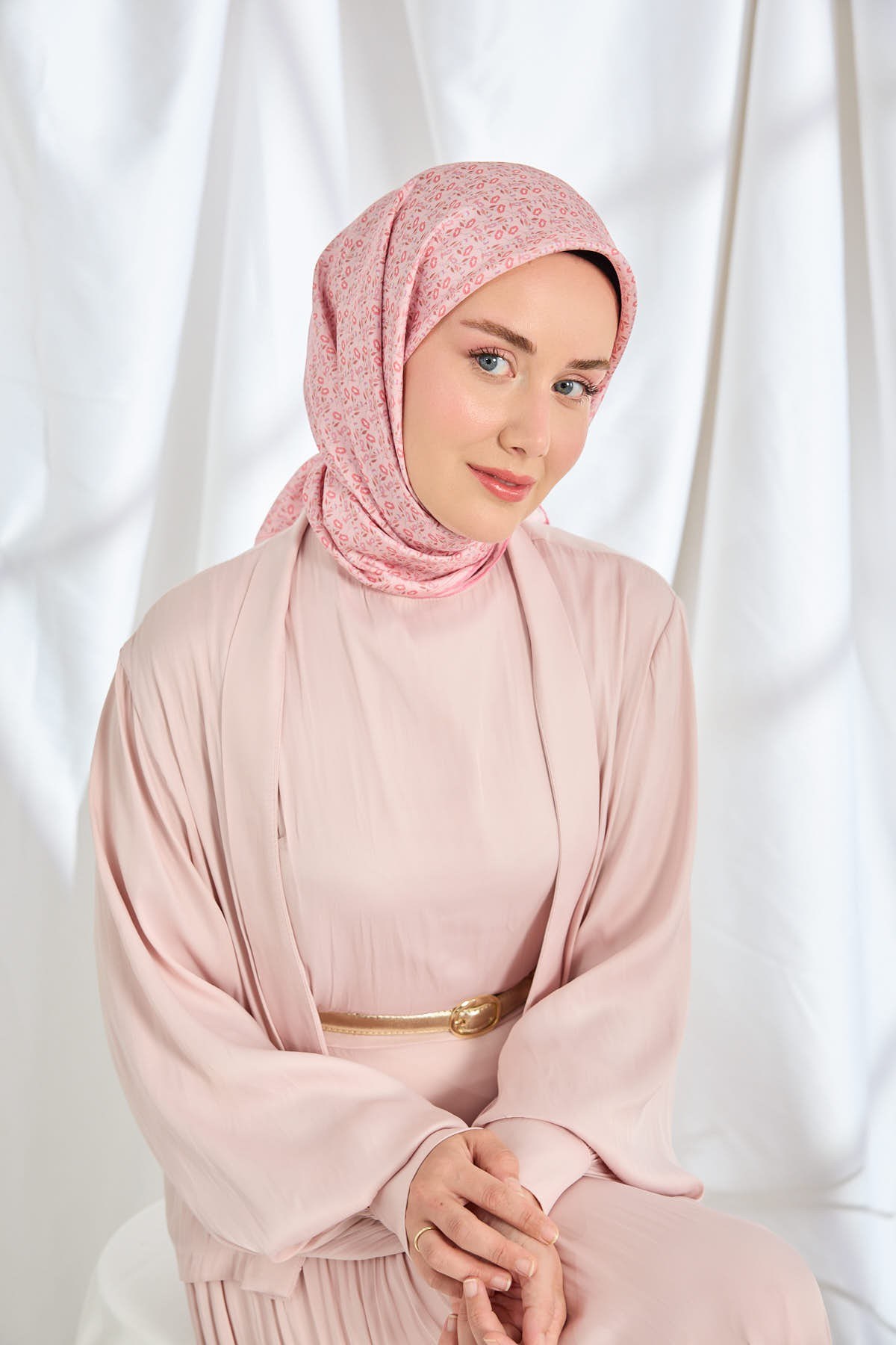 Twill İpek Eşarp Mini Bouquet Pembe