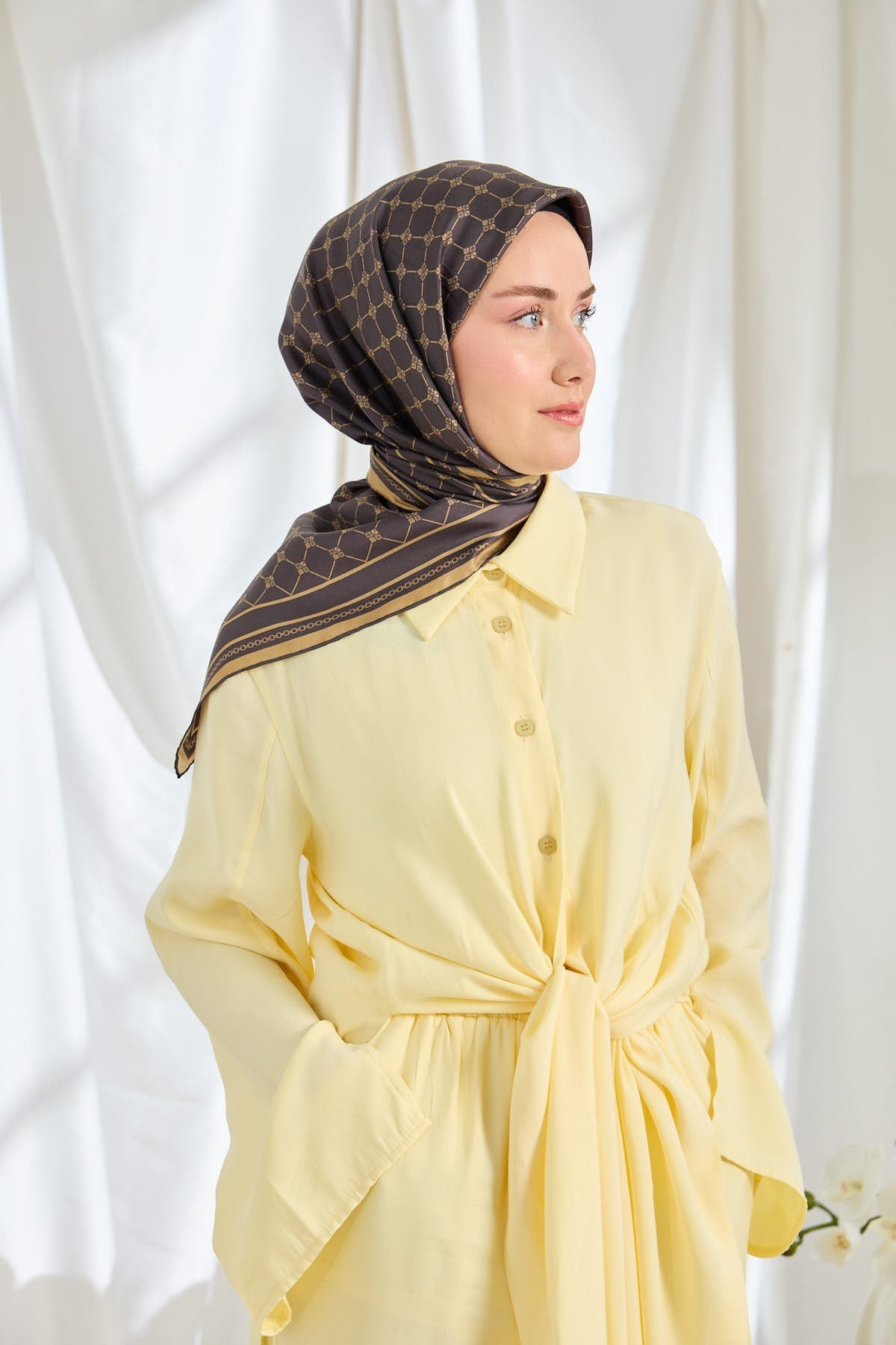 Twill İpek Eşarp Monogram Acı Kahve