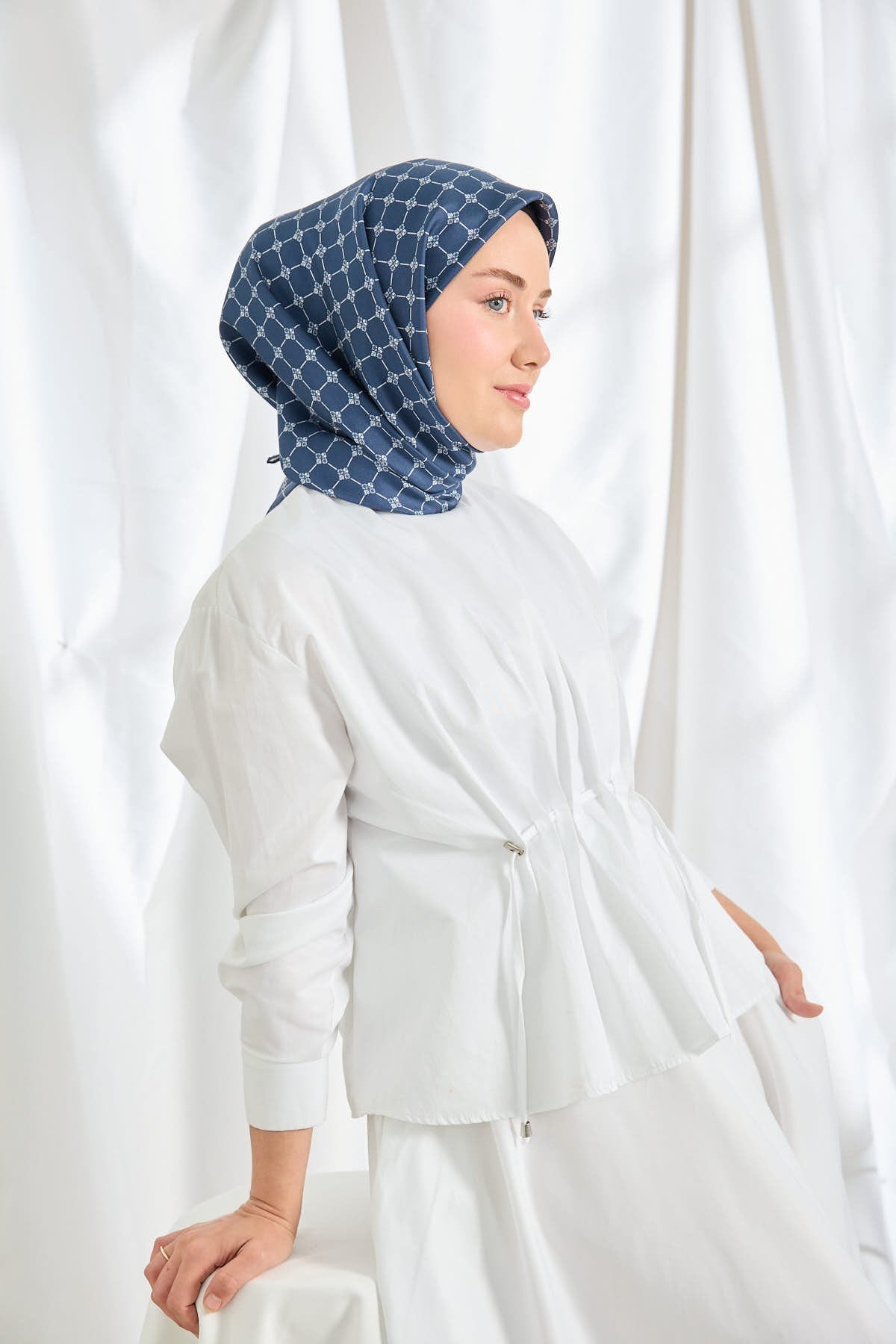 Twill İpek Eşarp Monogram Açık Gri