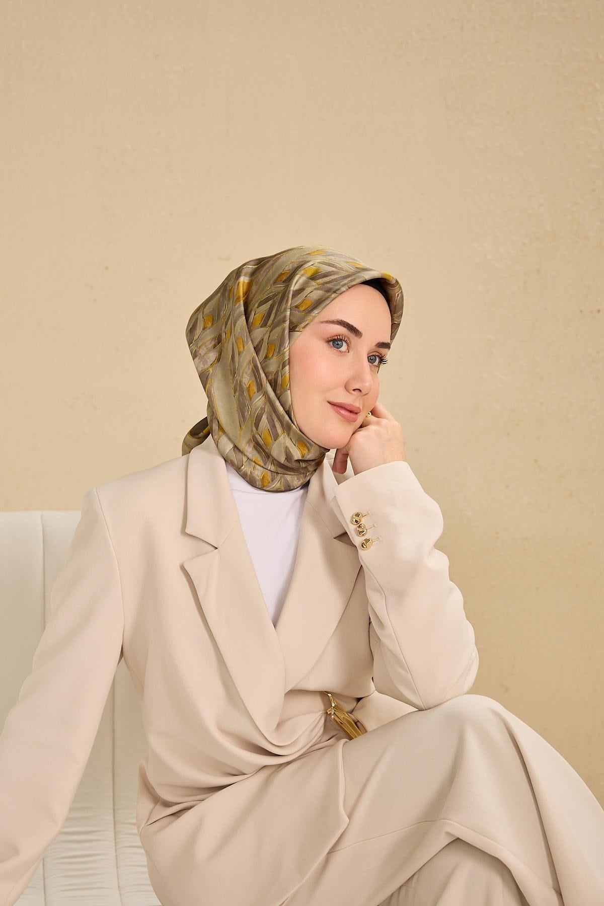 Twill İpek Eşarp Serenit Yeşil Vizon 90x90
