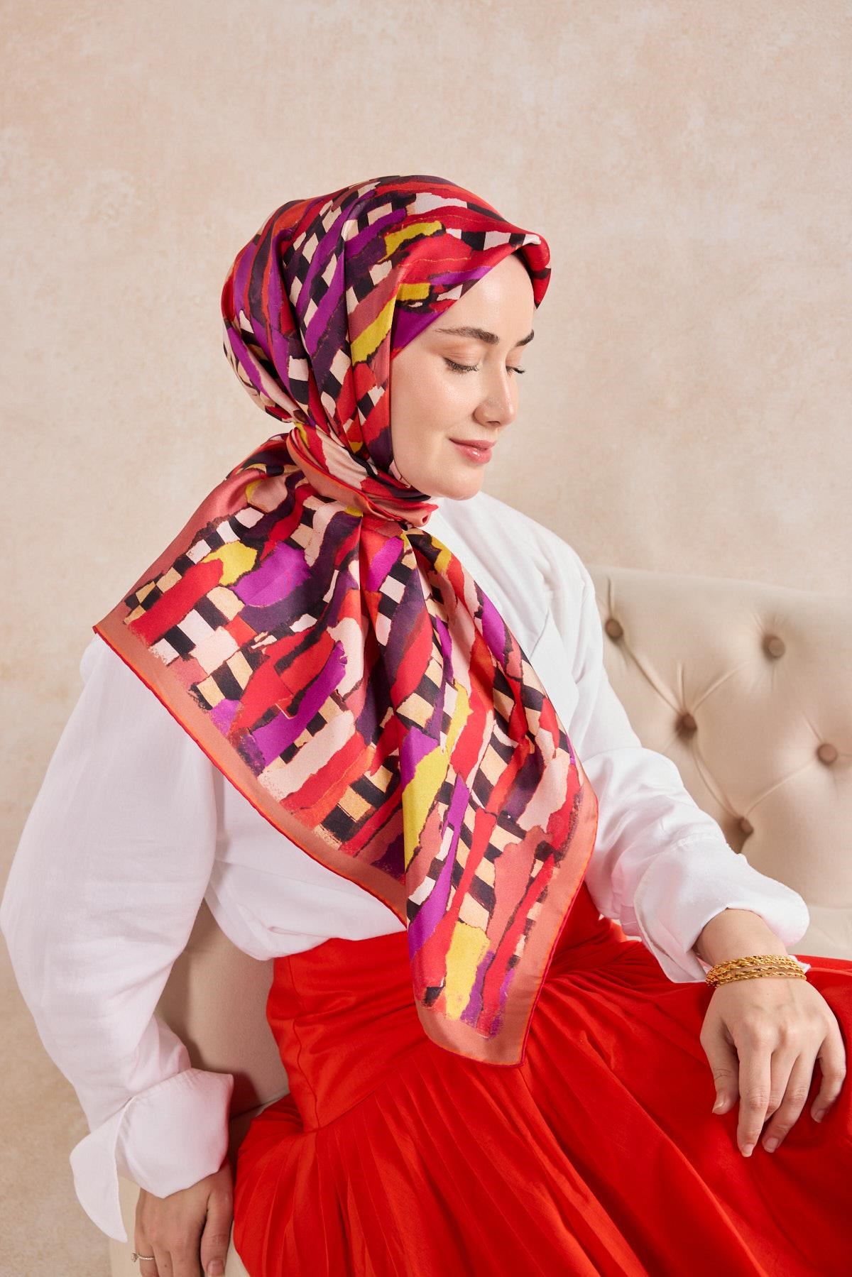 Twill İpek Eşarp Şerit Somon