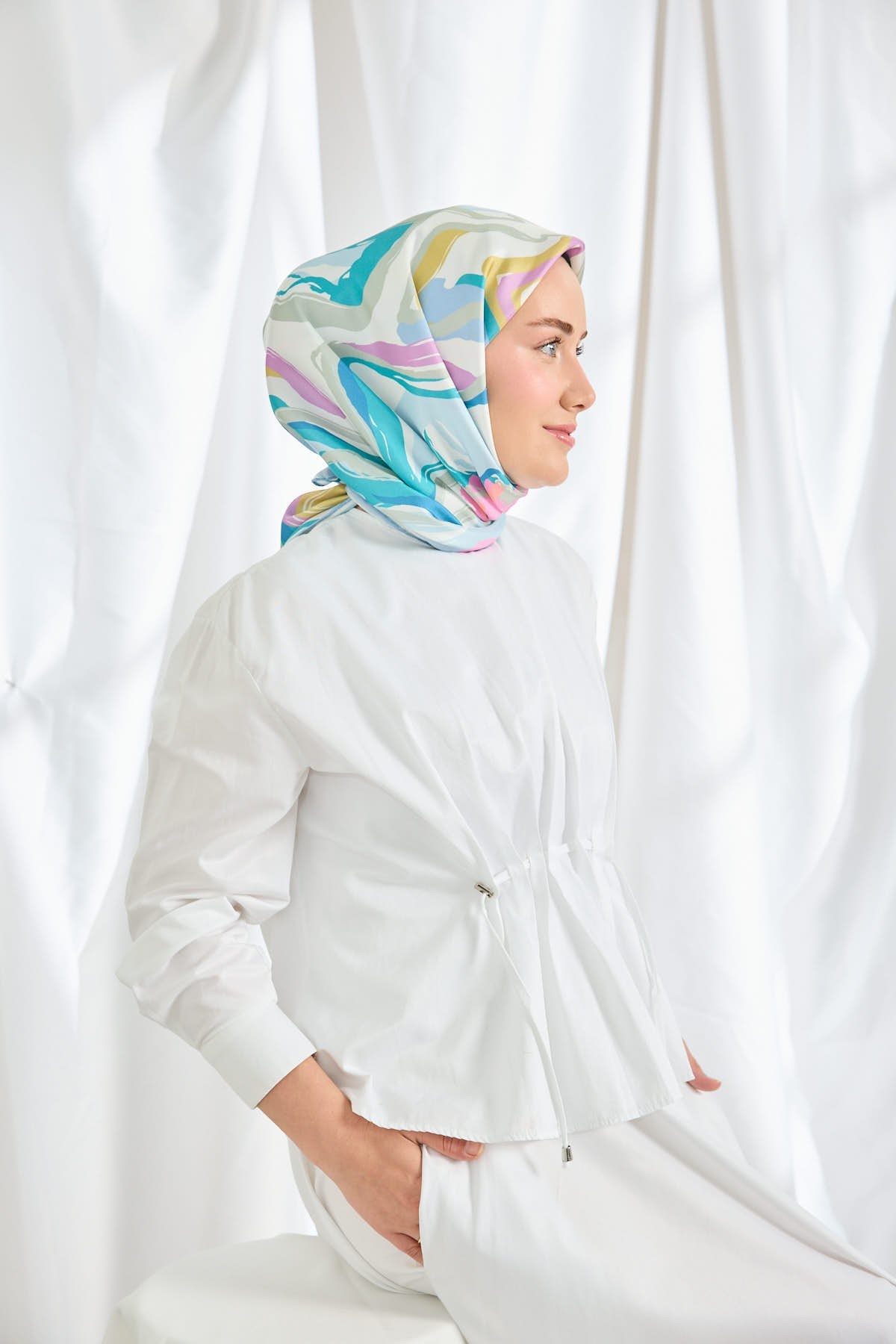 Twill İpek Eşarp Soyut Mavi