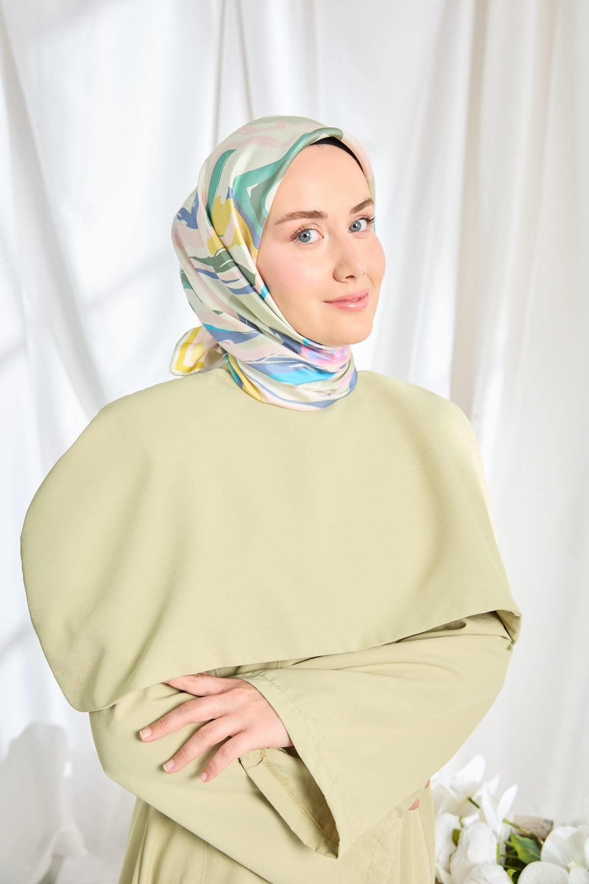 Twill İpek Eşarp Soyut Su Yeşili
