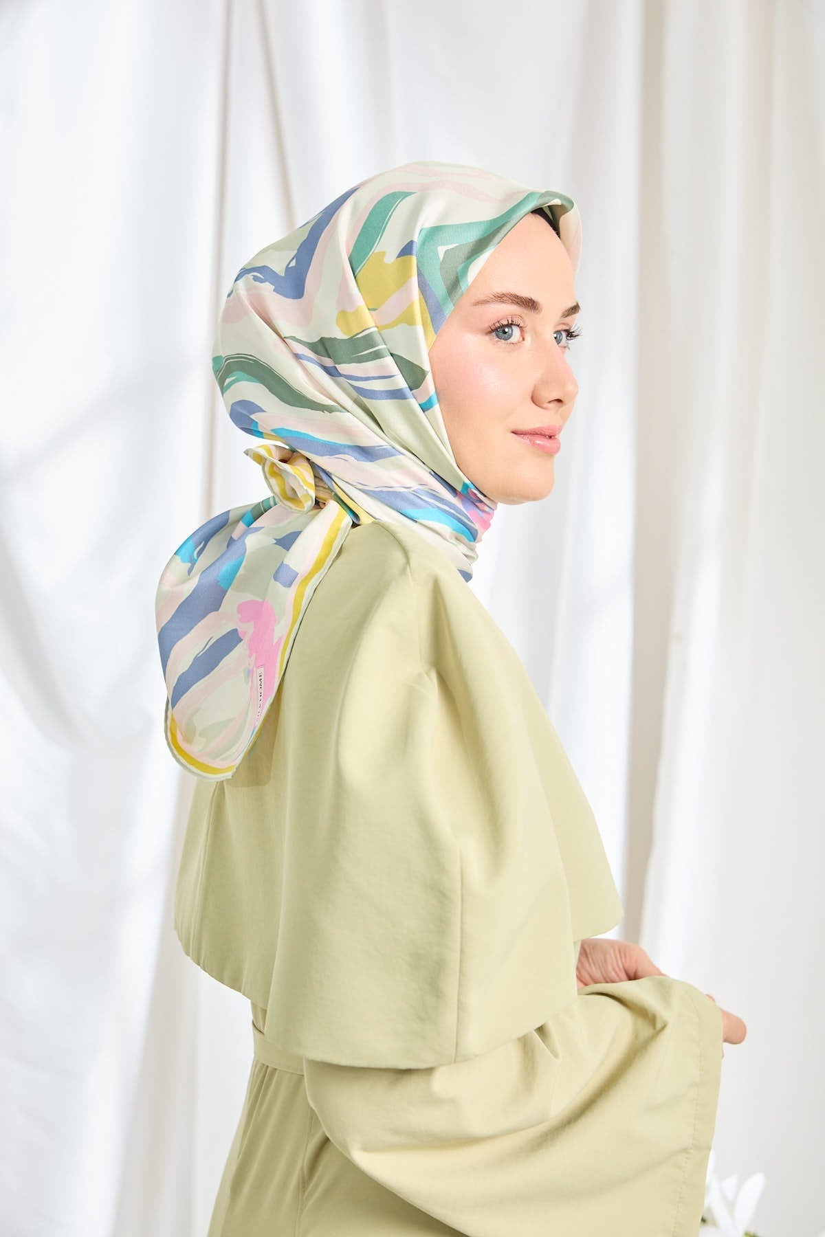 Twill İpek Eşarp Soyut Su Yeşili