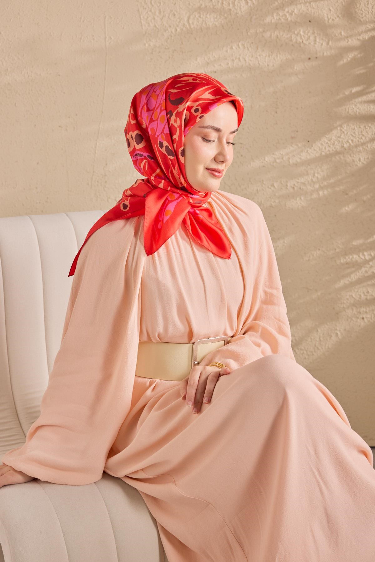Twill İpek Mercan Eşarp Bayrak Kırmızı 90x90