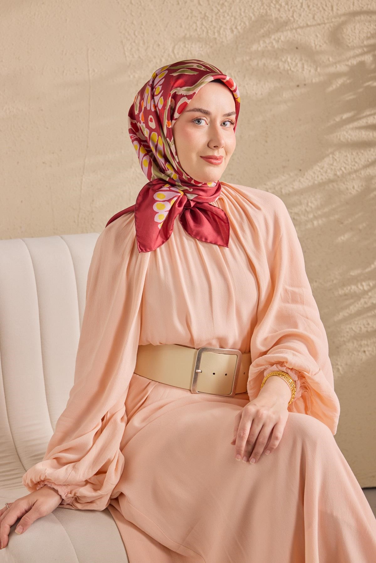 Twill İpek Mercan Eşarp Bordo 90x90