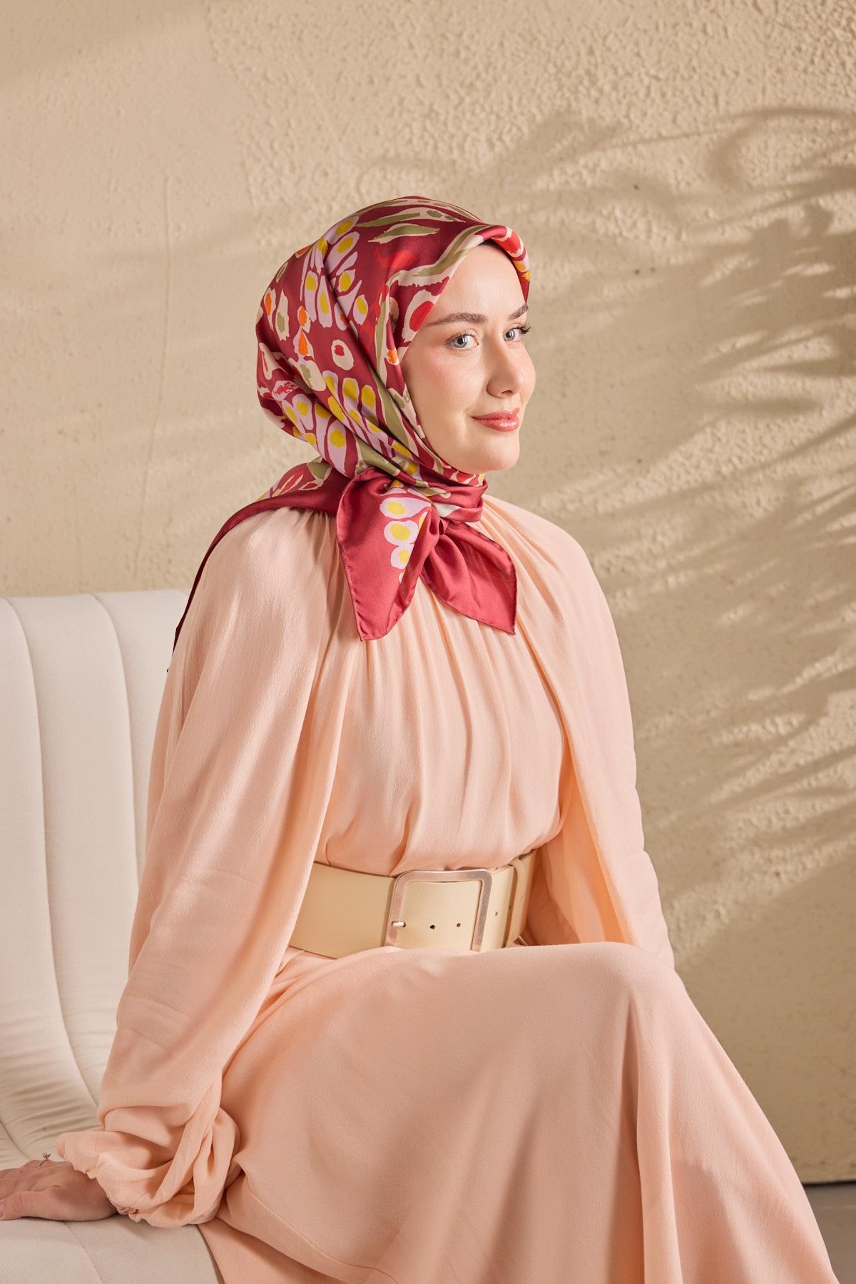 Twill İpek Mercan Eşarp Bordo 90x90