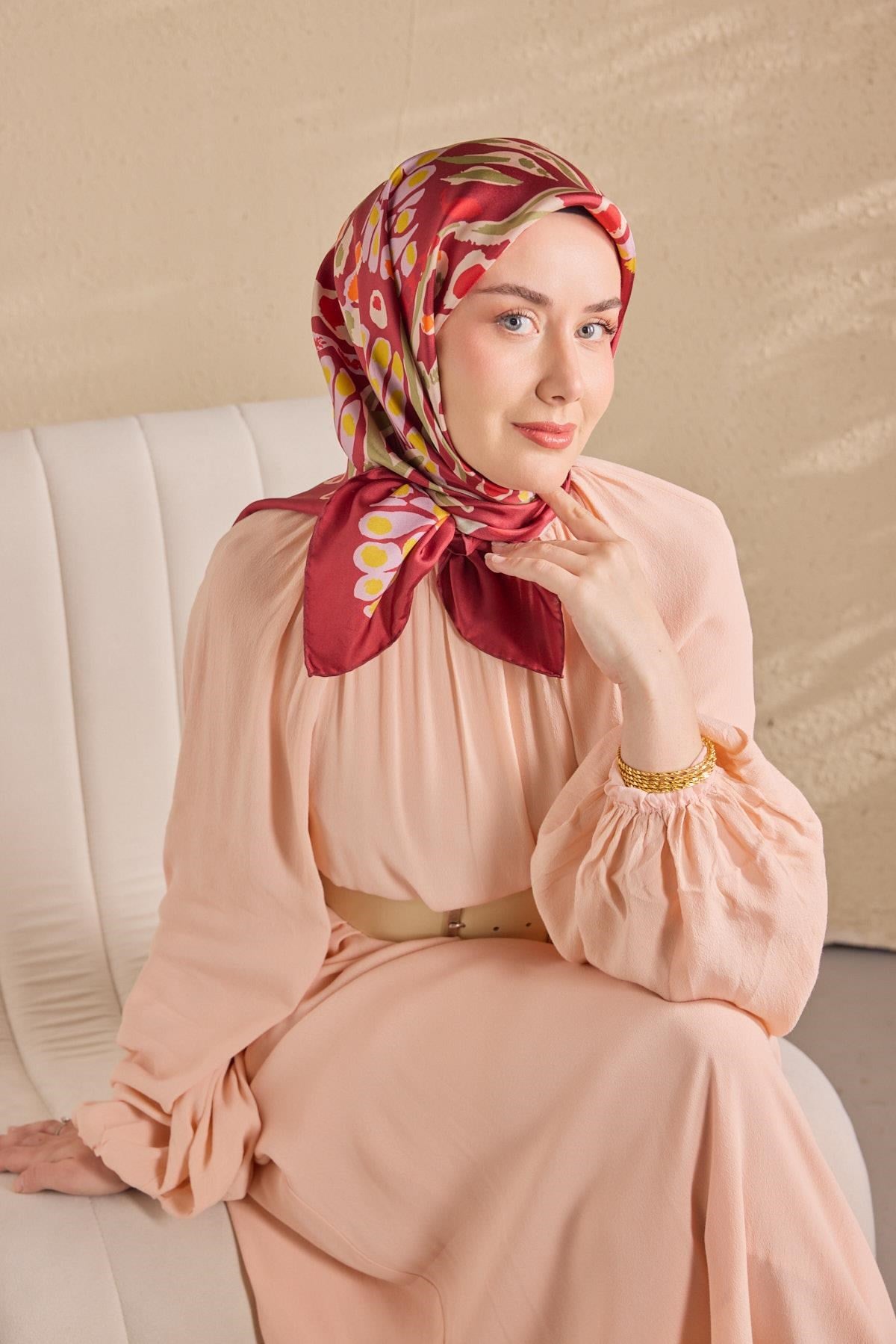 Twill İpek Mercan Eşarp Bordo 90x90
