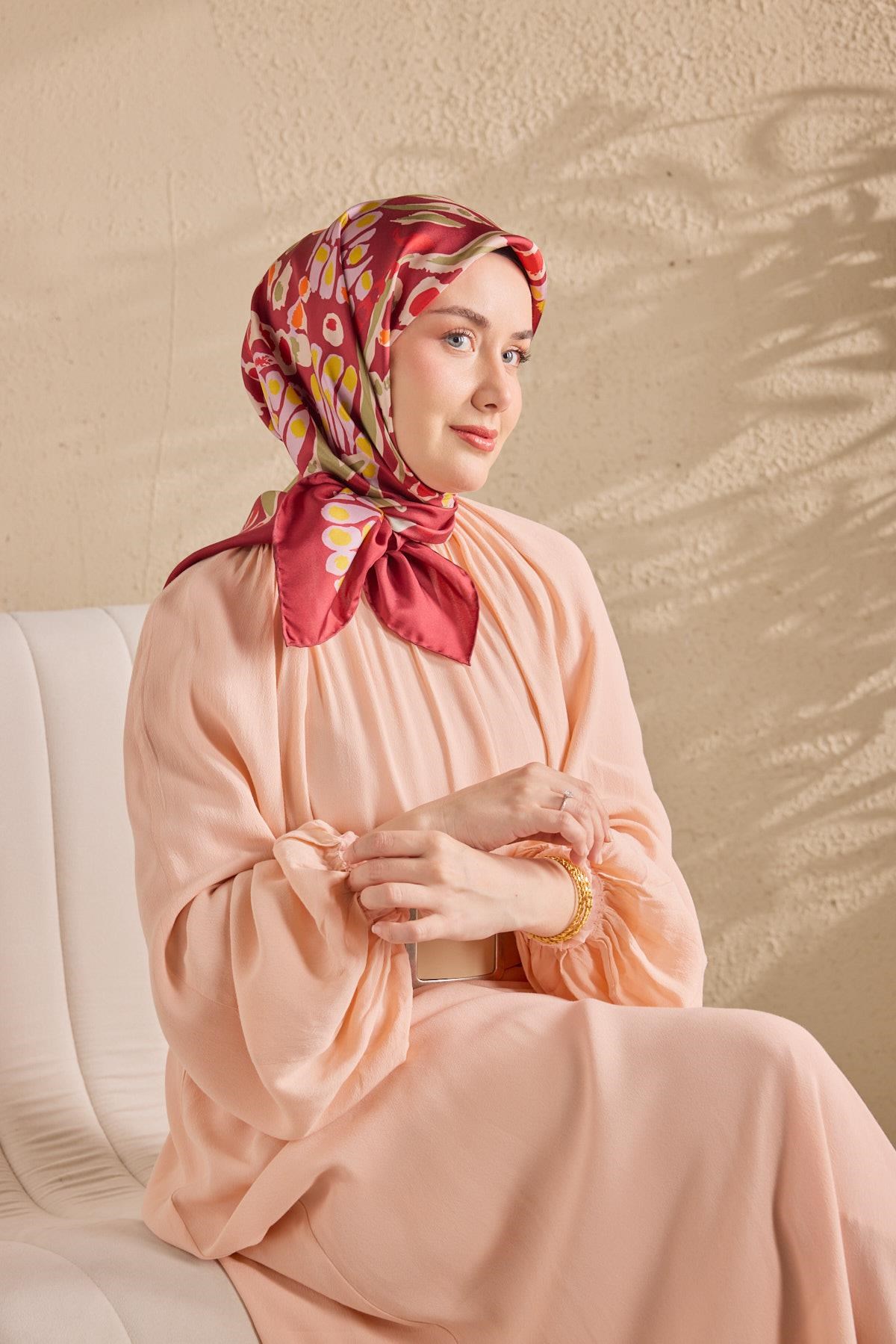 Twill İpek Mercan Eşarp Bordo 90x90