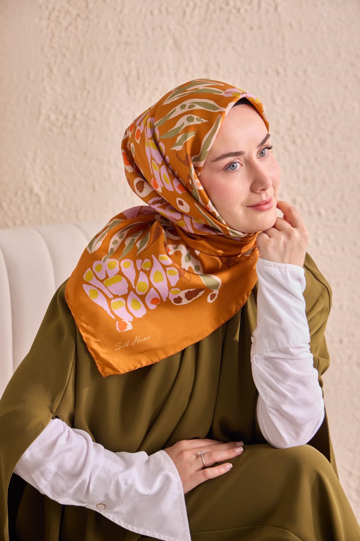 Twill İpek Mercan Eşarp Koyu Turuncu 90x90