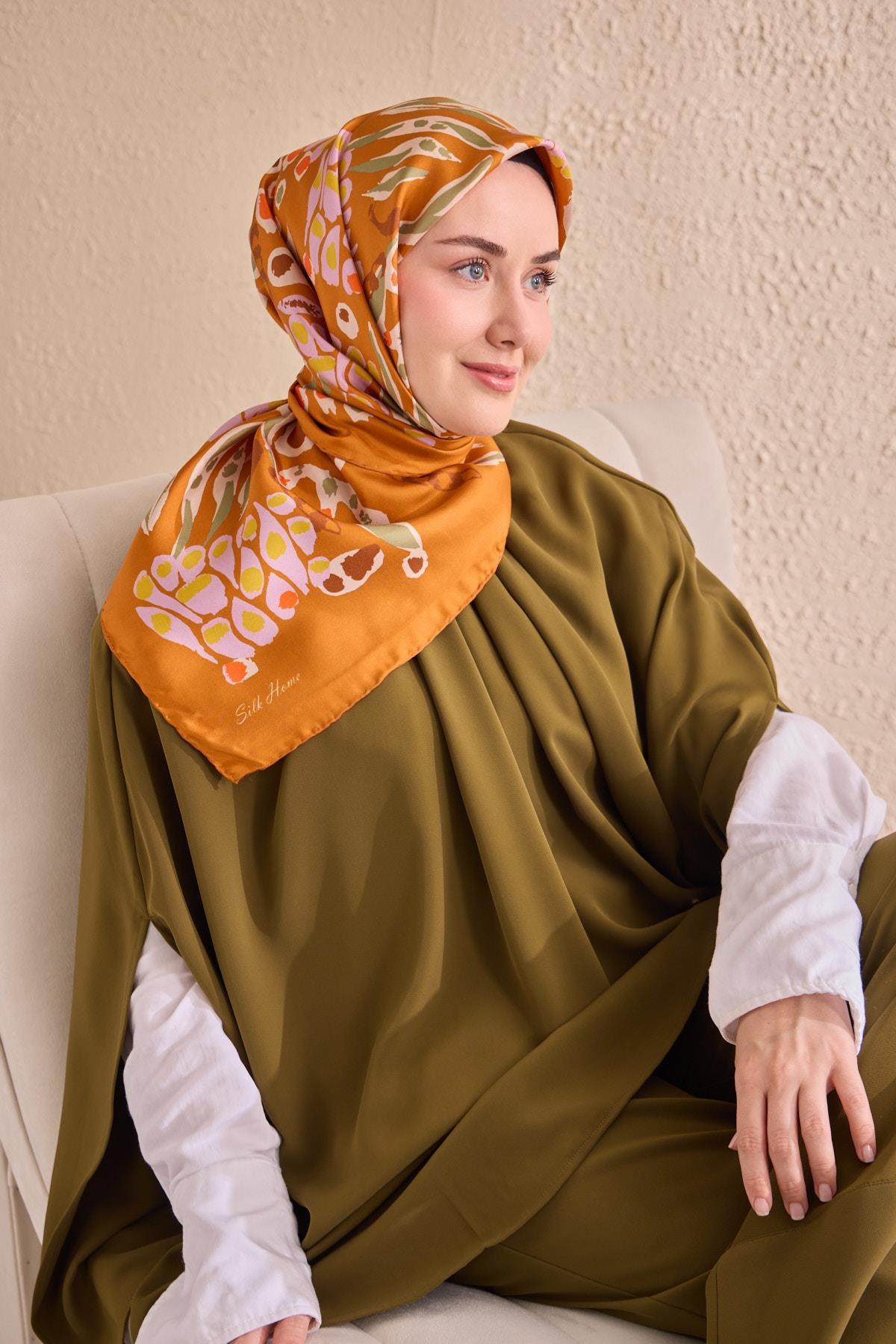Twill İpek Mercan Eşarp Koyu Turuncu 90x90