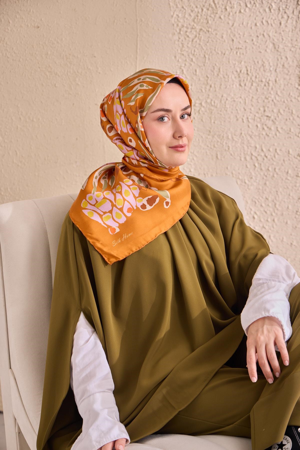 Twill İpek Mercan Eşarp Koyu Turuncu 90x90