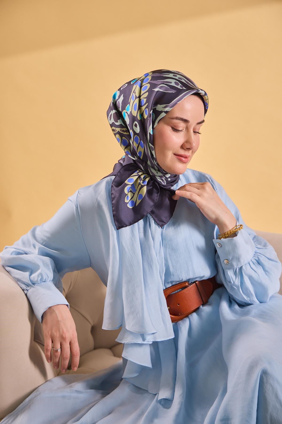 Twill İpek Mercan Eşarp Lacivert 90x90