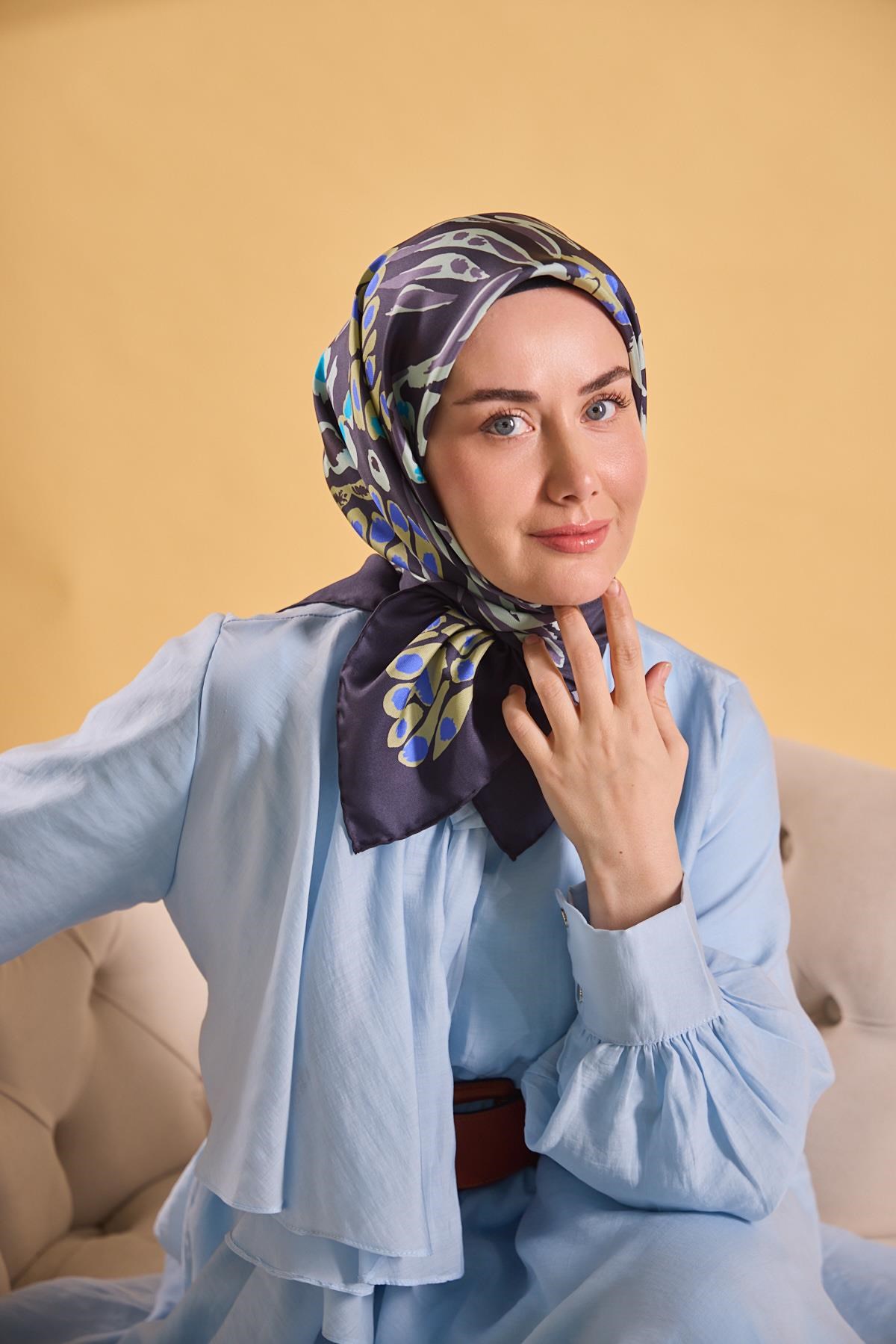 Twill İpek Mercan Eşarp Lacivert 90x90